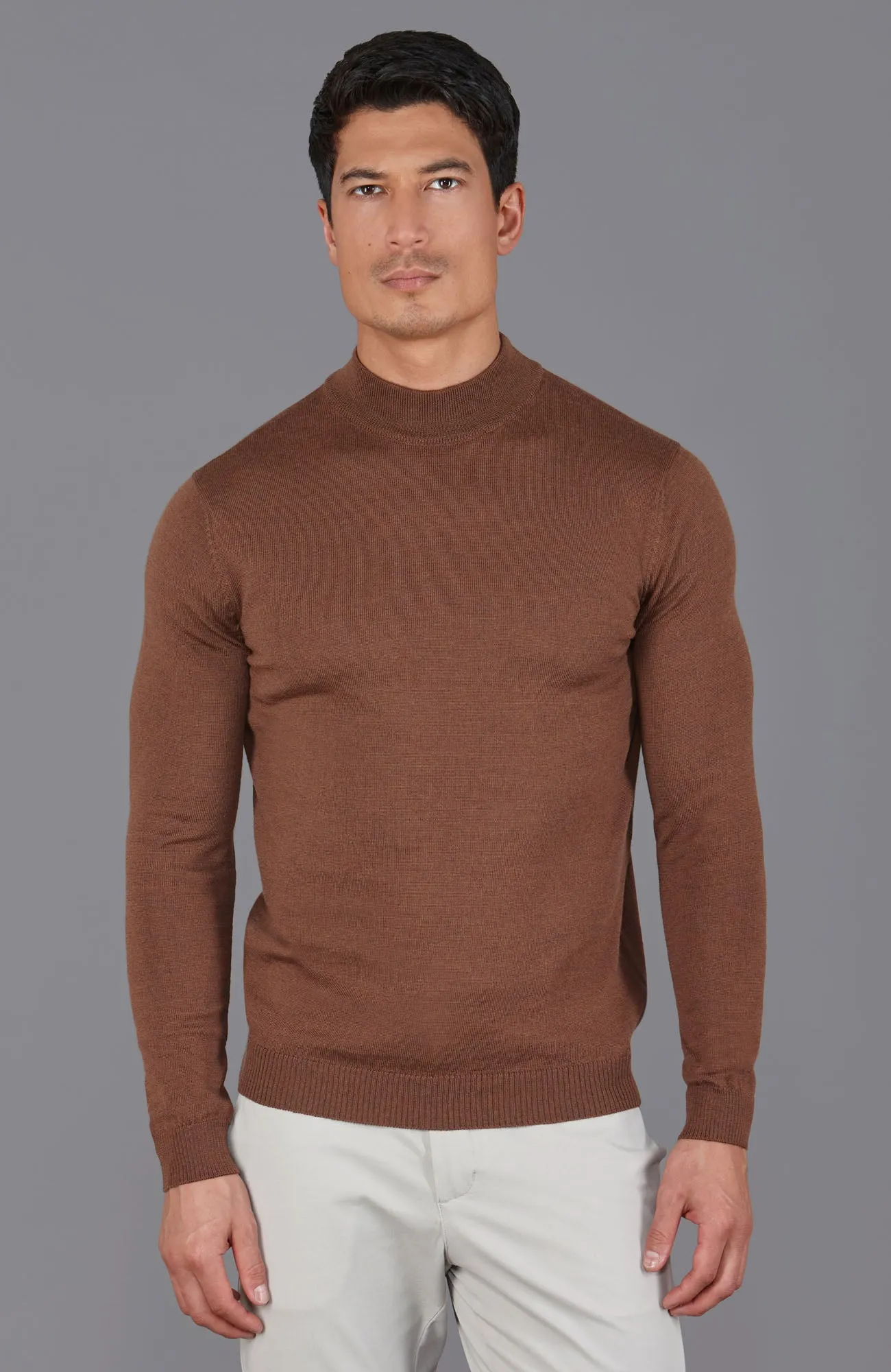 Mens Extra Fine Merino Wool Mock Turtleneck Jumper