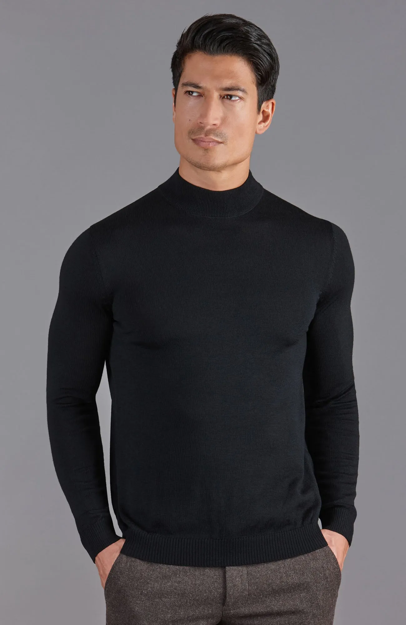 Mens Extra Fine Merino Wool Mock Turtleneck Jumper