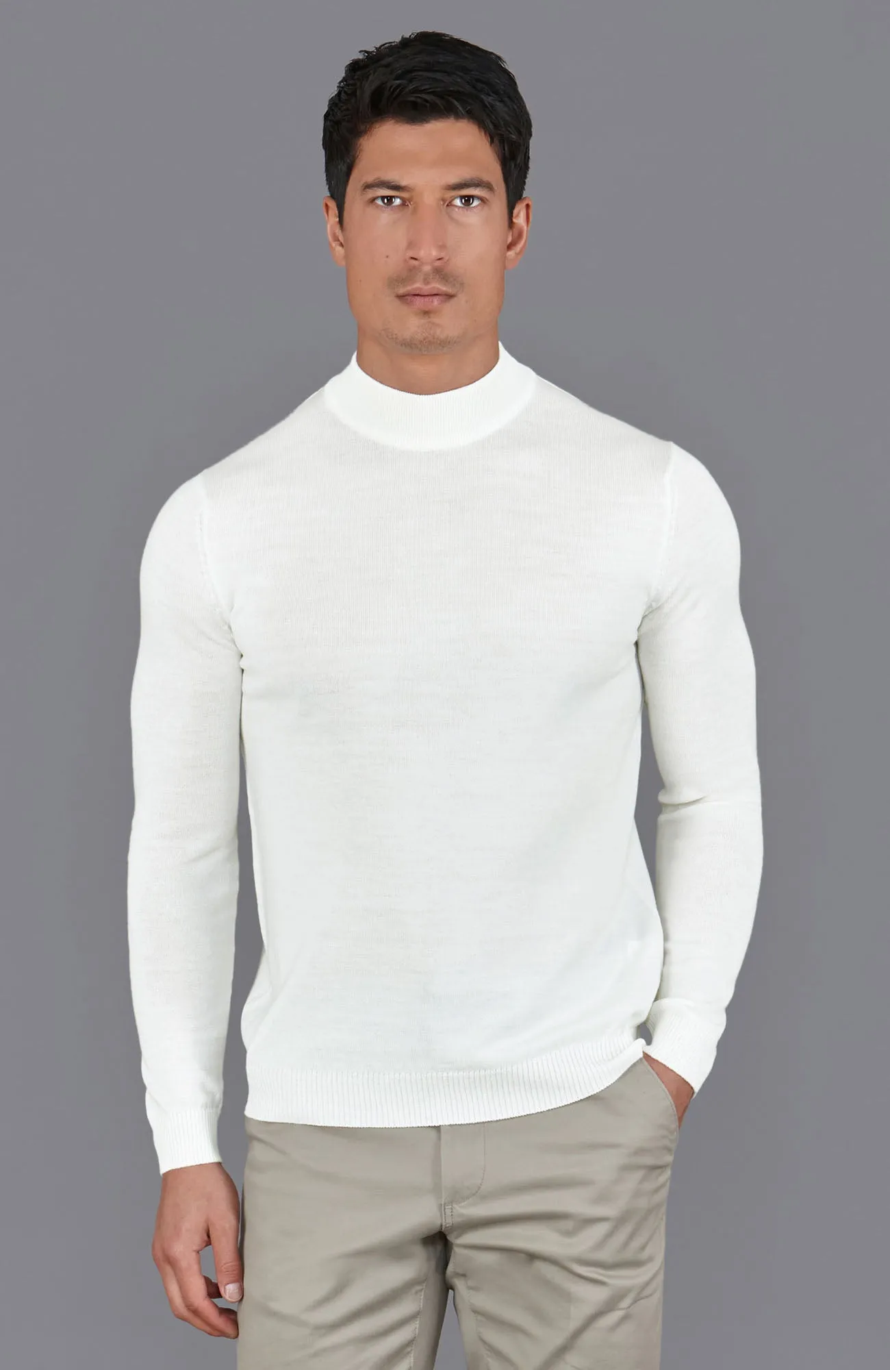 Mens Extra Fine Merino Wool Mock Turtleneck Jumper