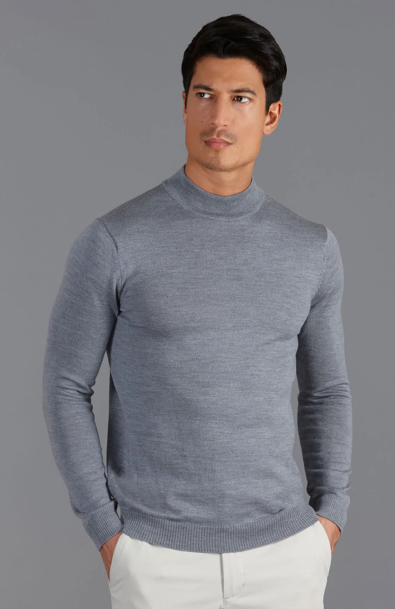 Mens Extra Fine Merino Wool Mock Turtleneck Jumper