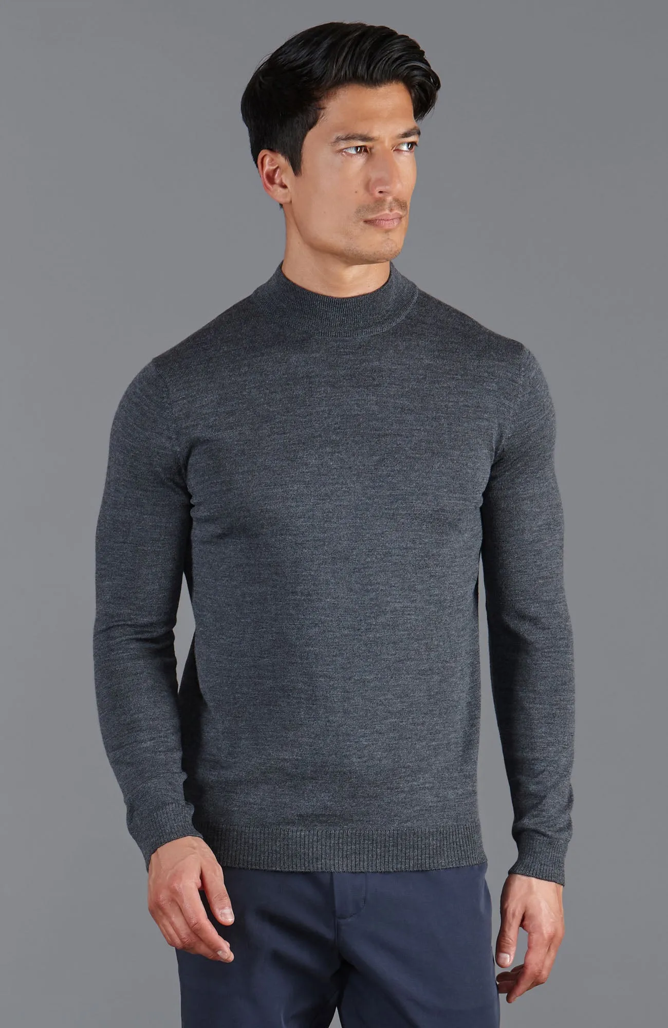 Mens Extra Fine Merino Wool Mock Turtleneck Jumper