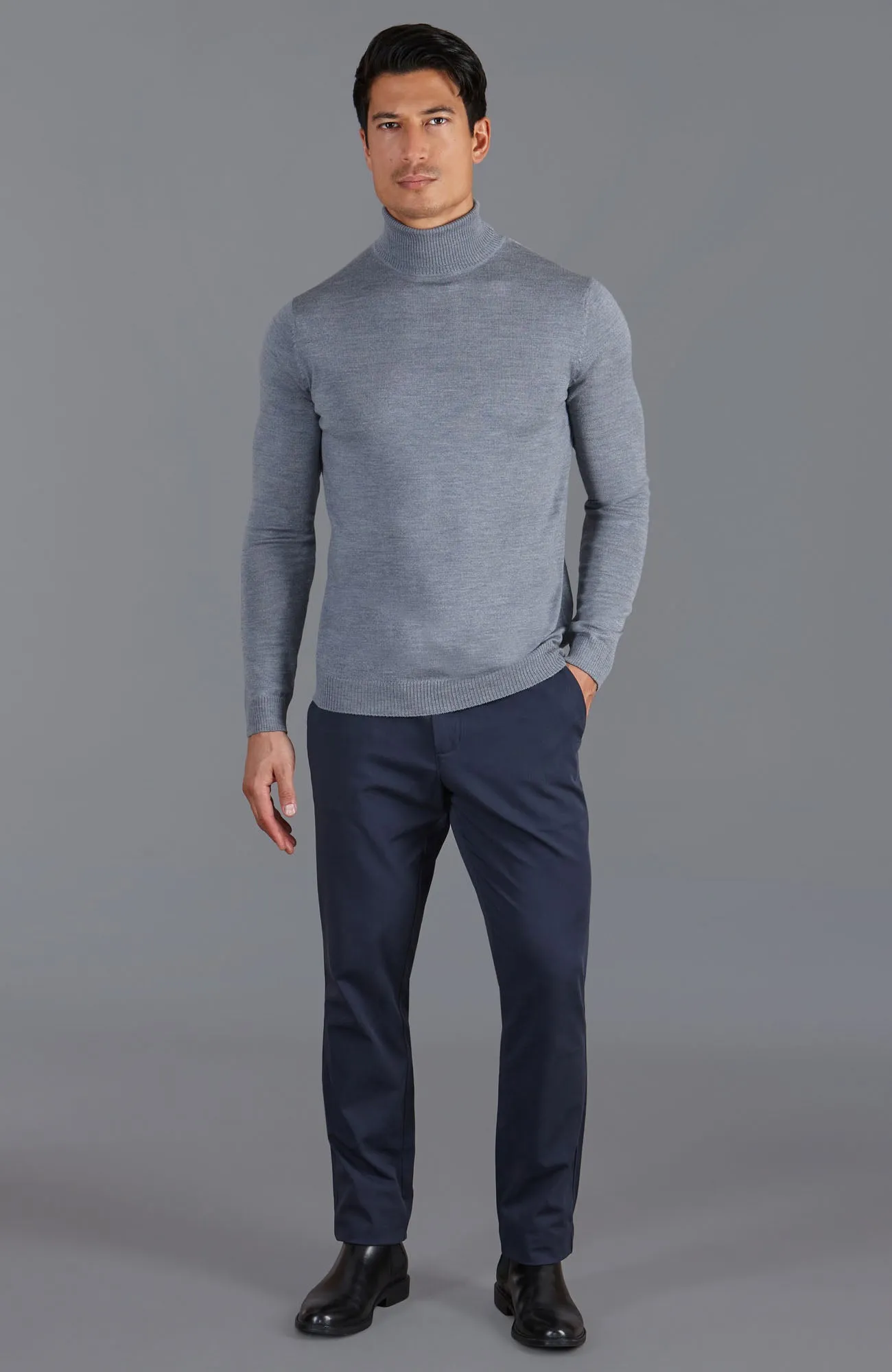 Mens Extra Fine Merino Wool Roll Neck Jumper