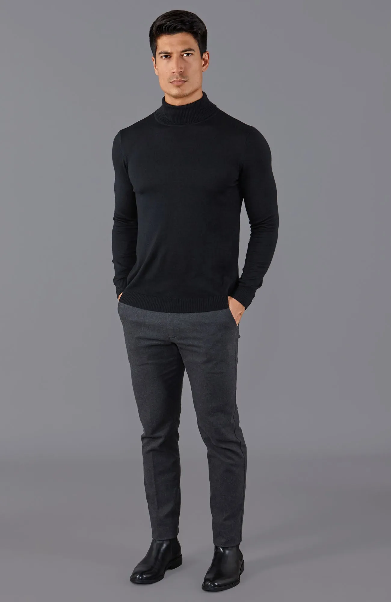 Mens Extra Fine Merino Wool Roll Neck Jumper