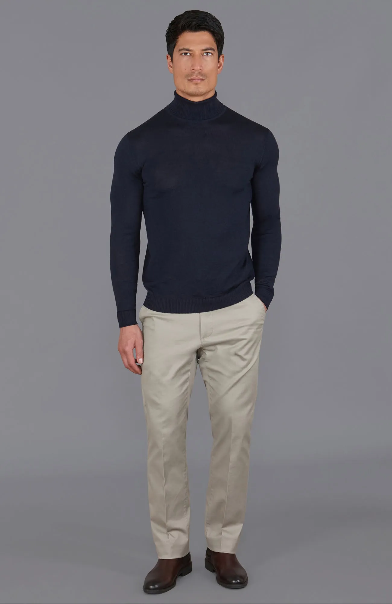 Mens Extra Fine Merino Wool Roll Neck Jumper