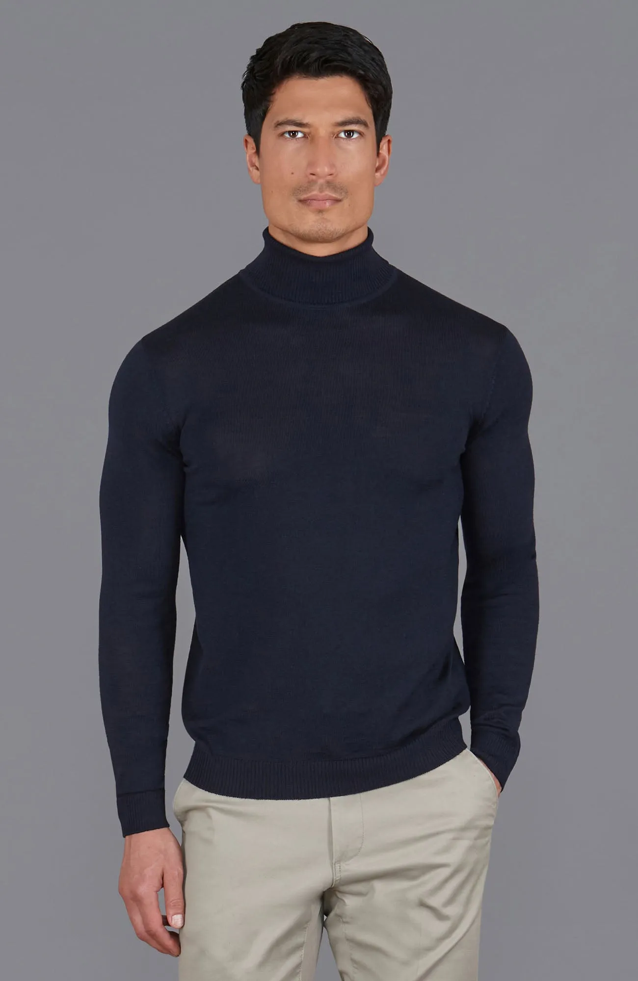 Mens Extra Fine Merino Wool Roll Neck Jumper