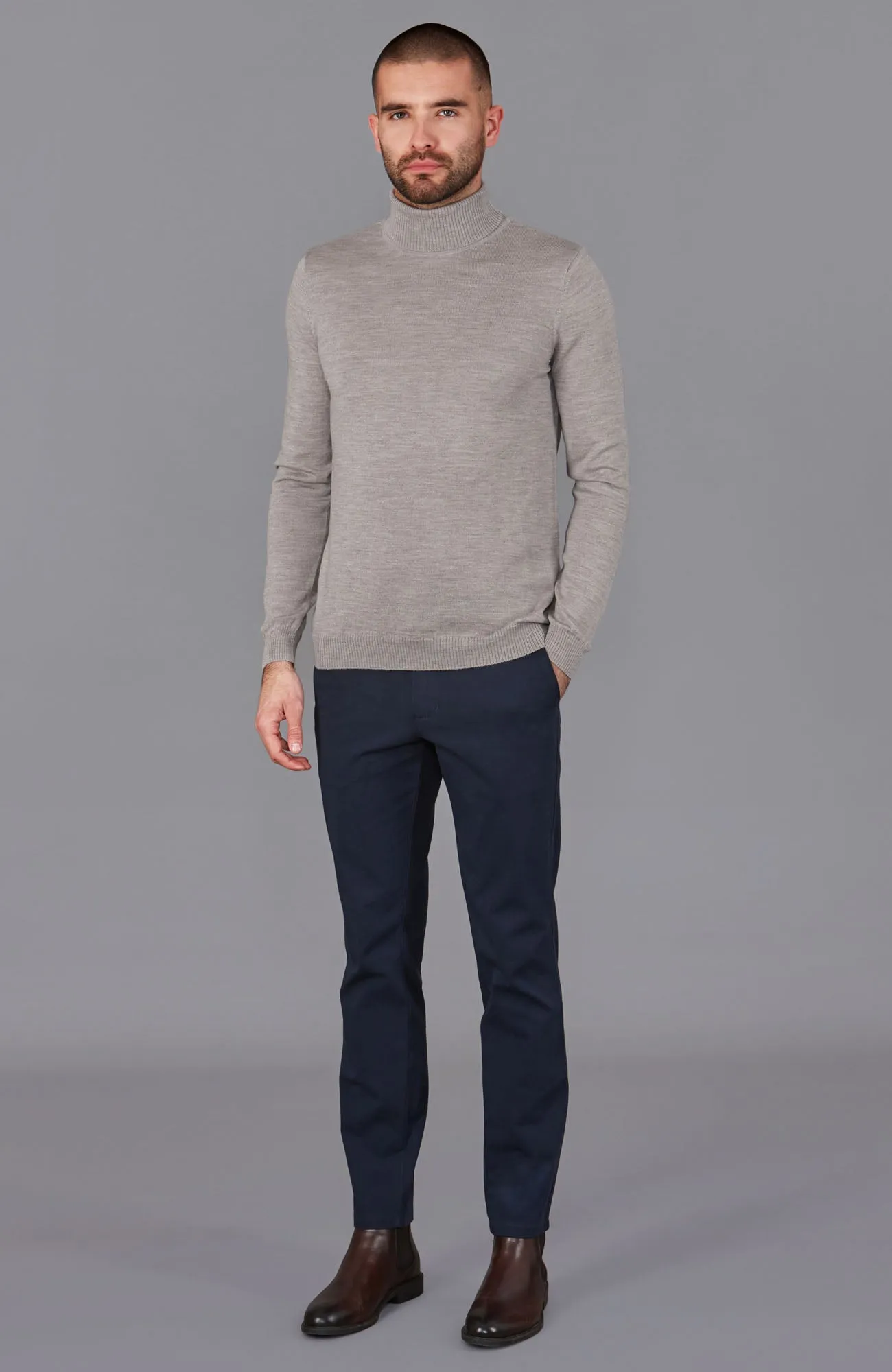 Mens Extra Fine Merino Wool Roll Neck Jumper