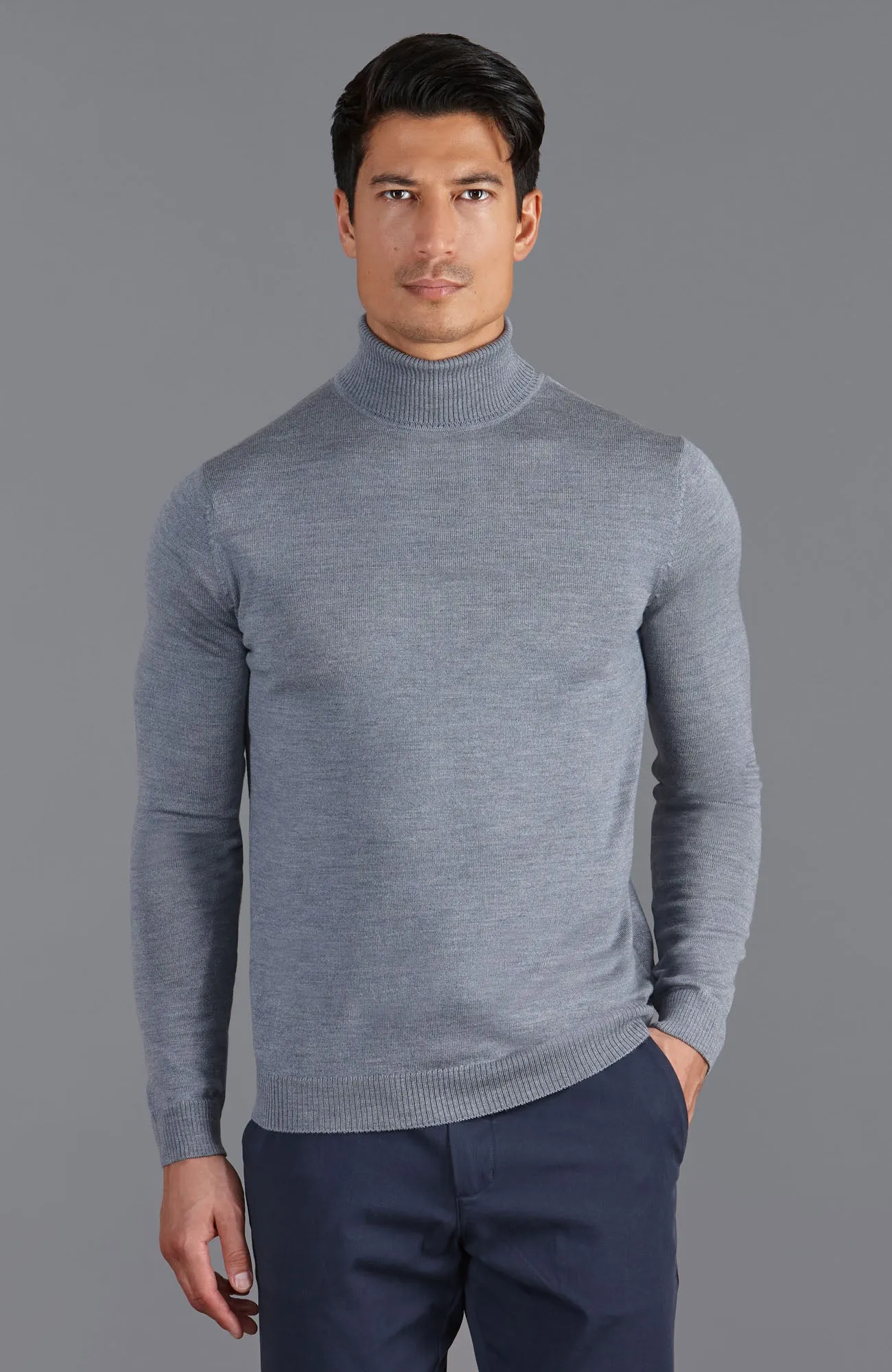 Mens Extra Fine Merino Wool Roll Neck Jumper