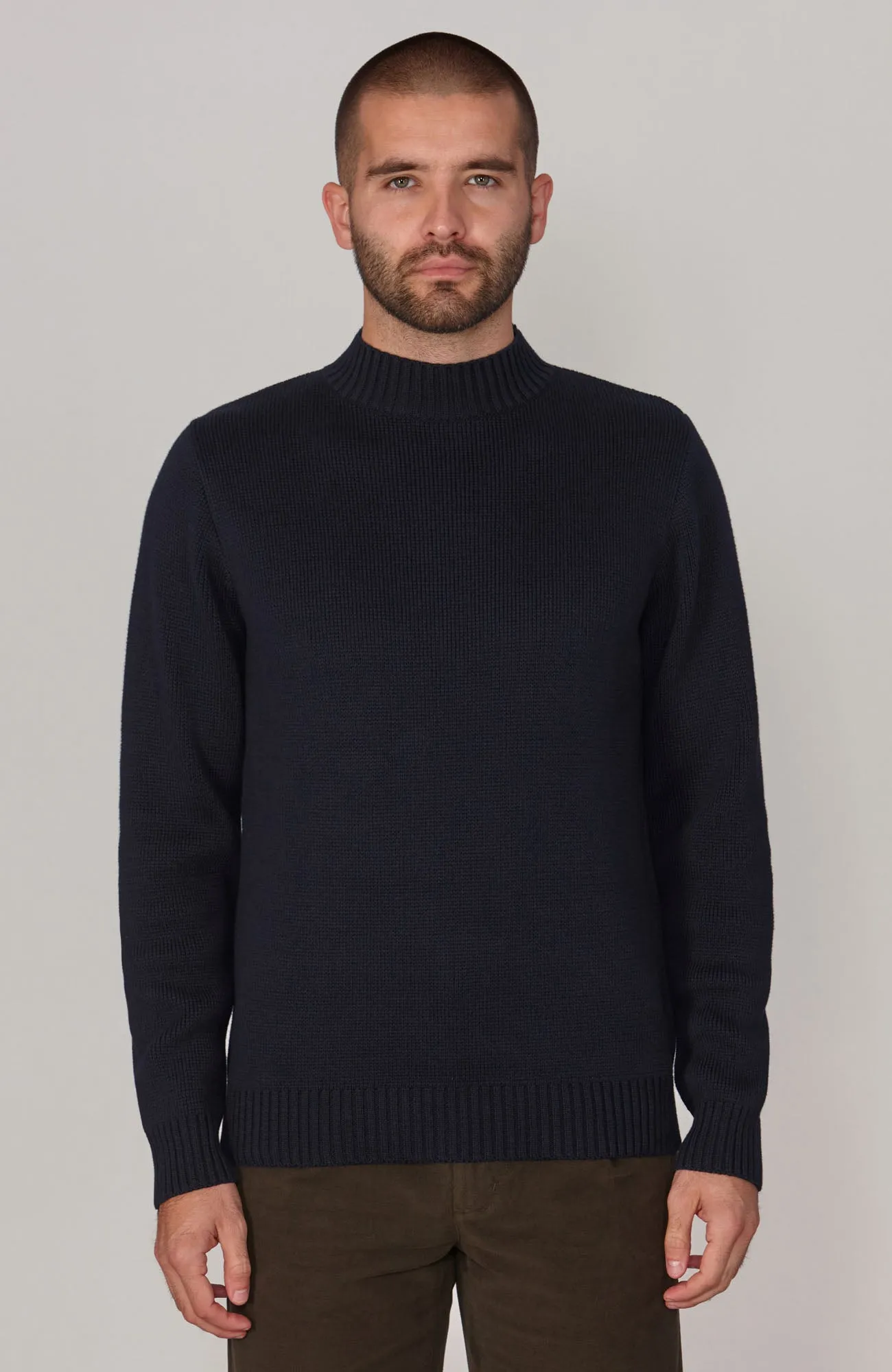 Mens Midweight Cotton Mock Turtleneck Jumper