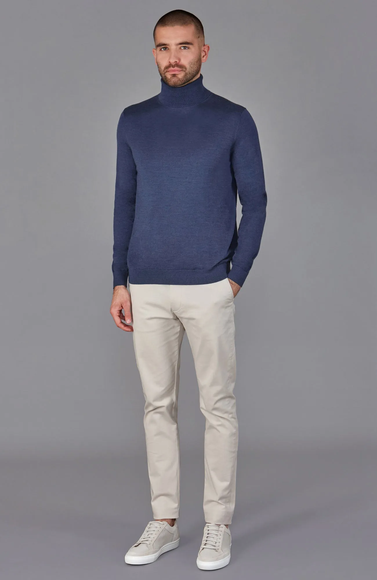 Mens Superfine Merino Silk Roll Neck Jumper