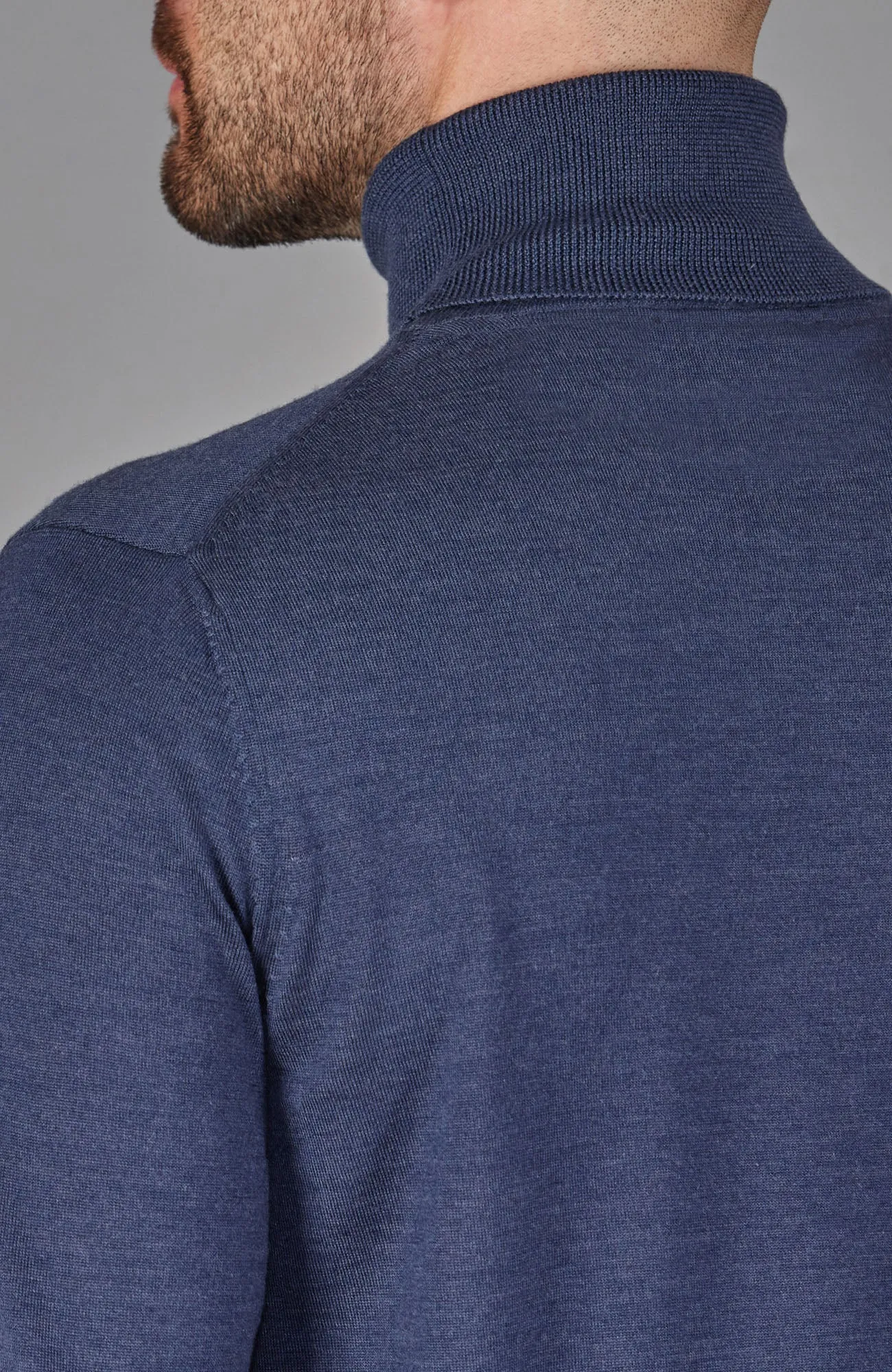 Mens Superfine Merino Silk Roll Neck Jumper