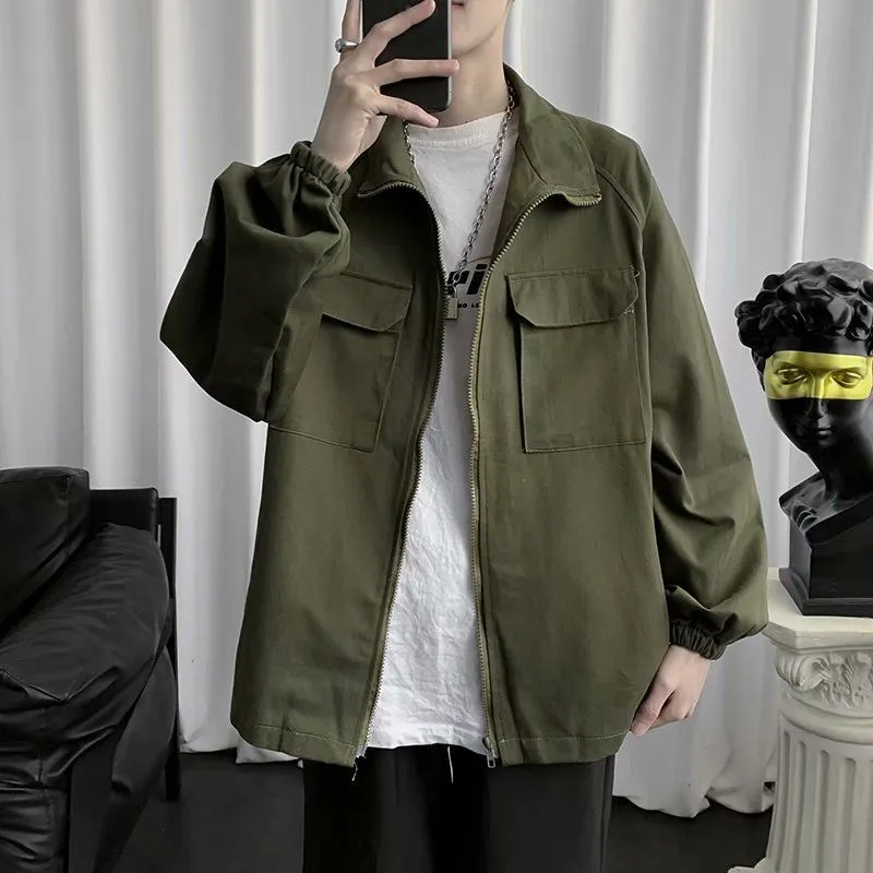 Men's Tooling Thin Jacket Spring New Loose Large Size Trend All-match Multi-pocket Retro Jacket Japanese Cargo Functional Coat