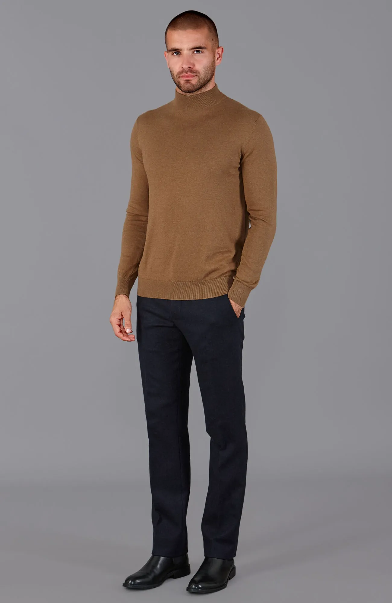 Mens Ultra Fine Cotton Mock Turtle Neck Jumper