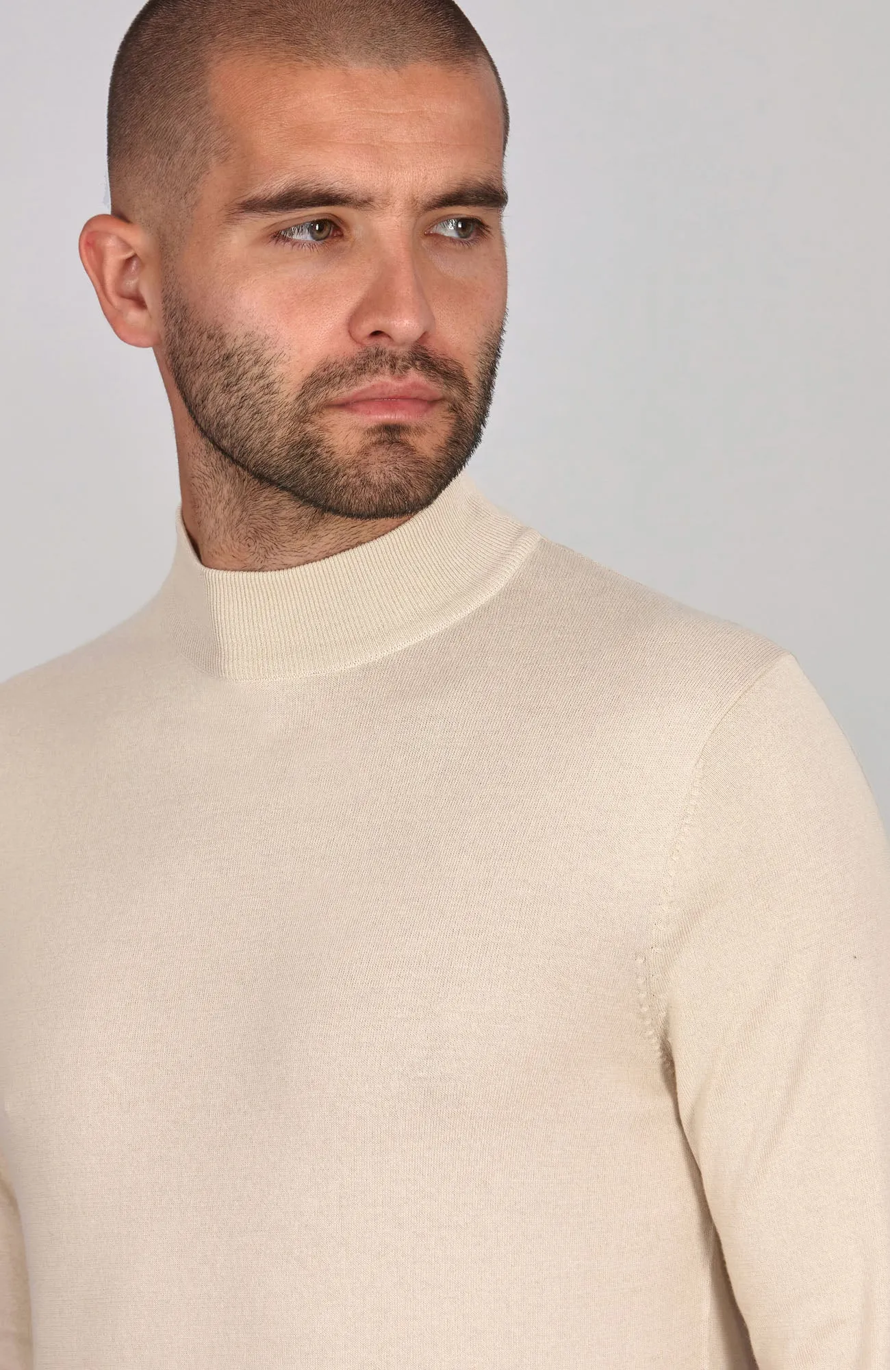 Mens Ultra Fine Cotton Mock Turtle Neck Jumper