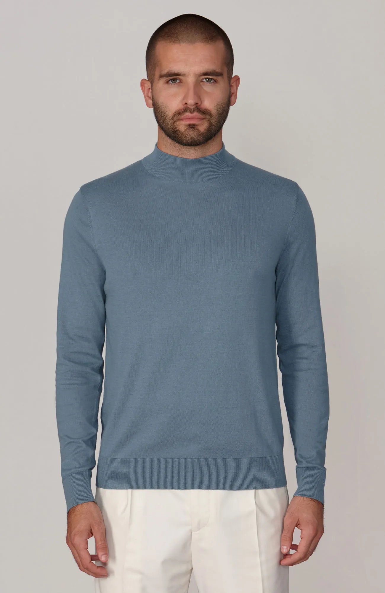 Mens Ultra Fine Cotton Mock Turtle Neck Jumper