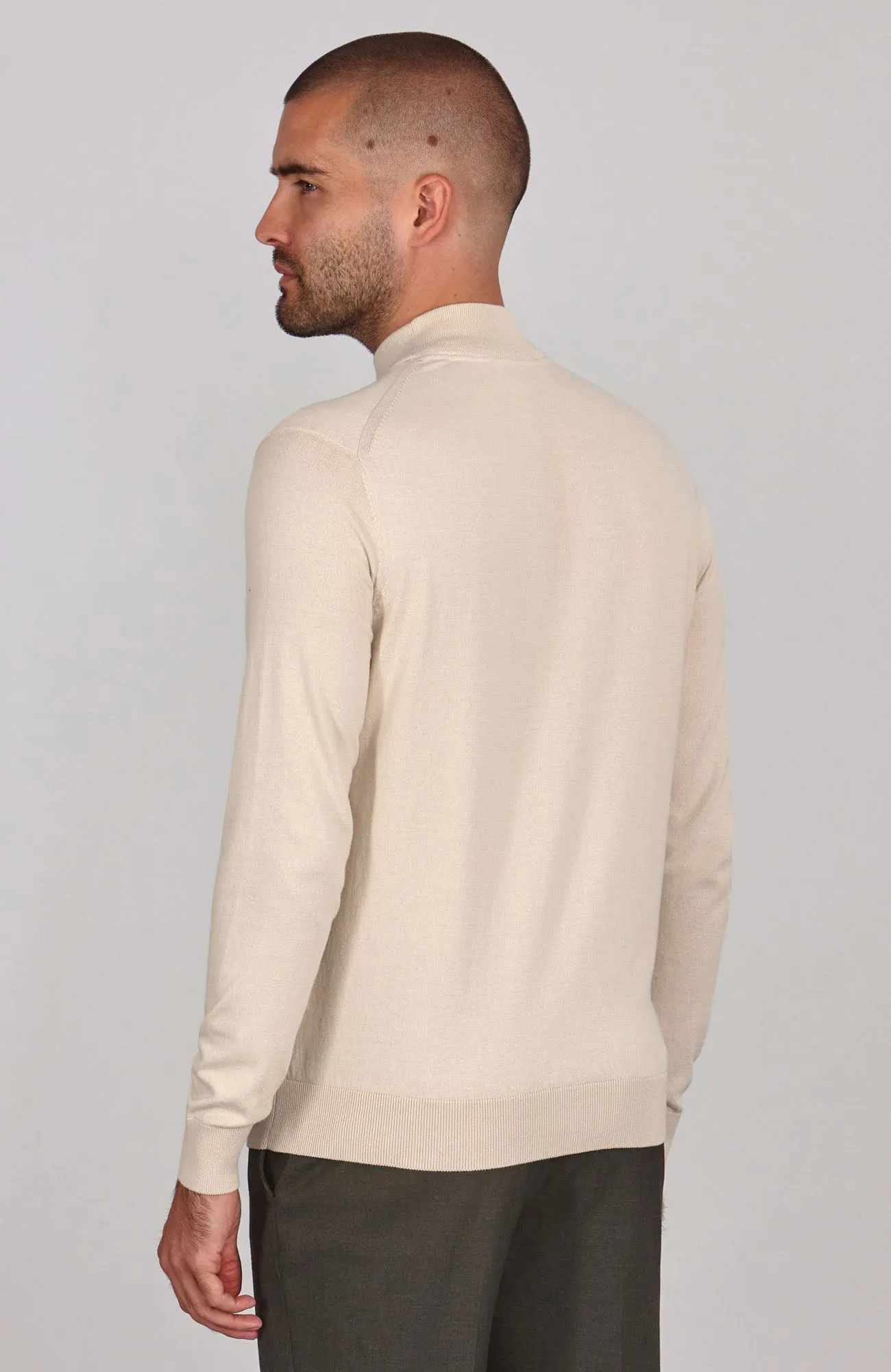 Mens Ultra Fine Cotton Mock Turtle Neck Jumper