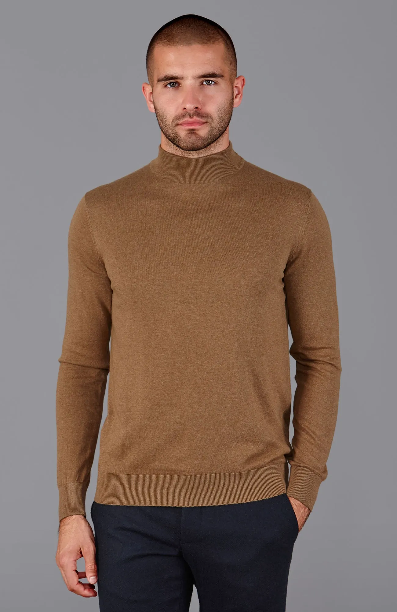 Mens Ultra Fine Cotton Mock Turtle Neck Jumper