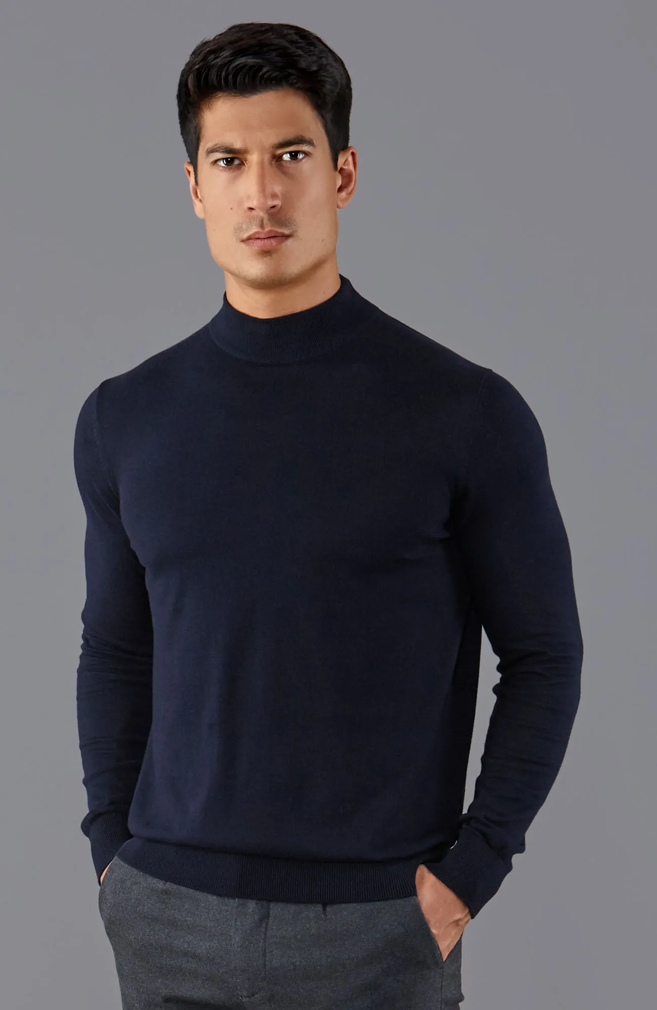 Mens Ultra Fine Cotton Mock Turtle Neck Jumper