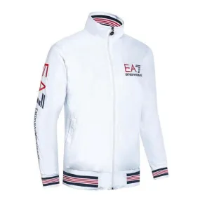 Men's White Long Sleeve Track Jacket with collar stripes