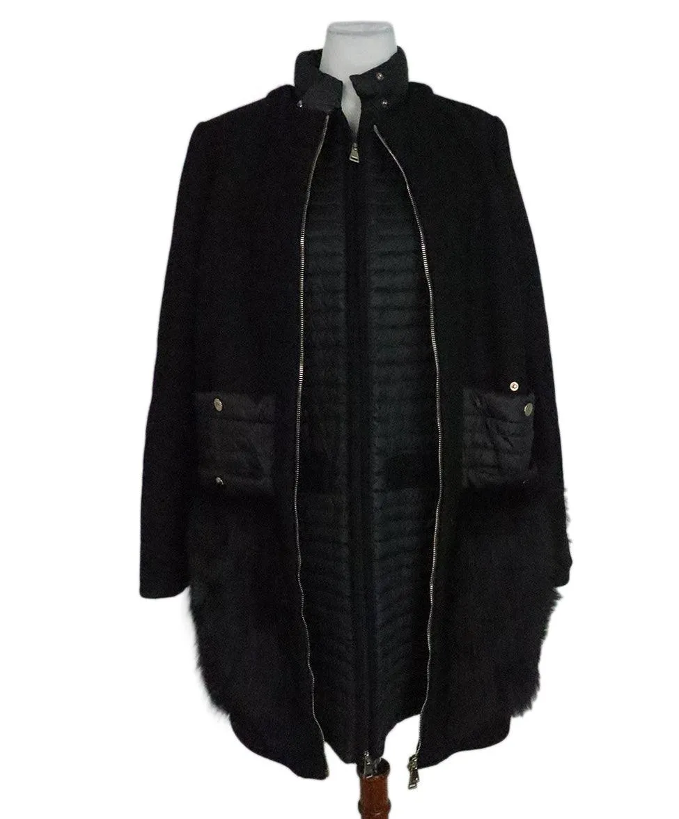 Moncler Black Wool Coat w/ Fur Trim sz 4