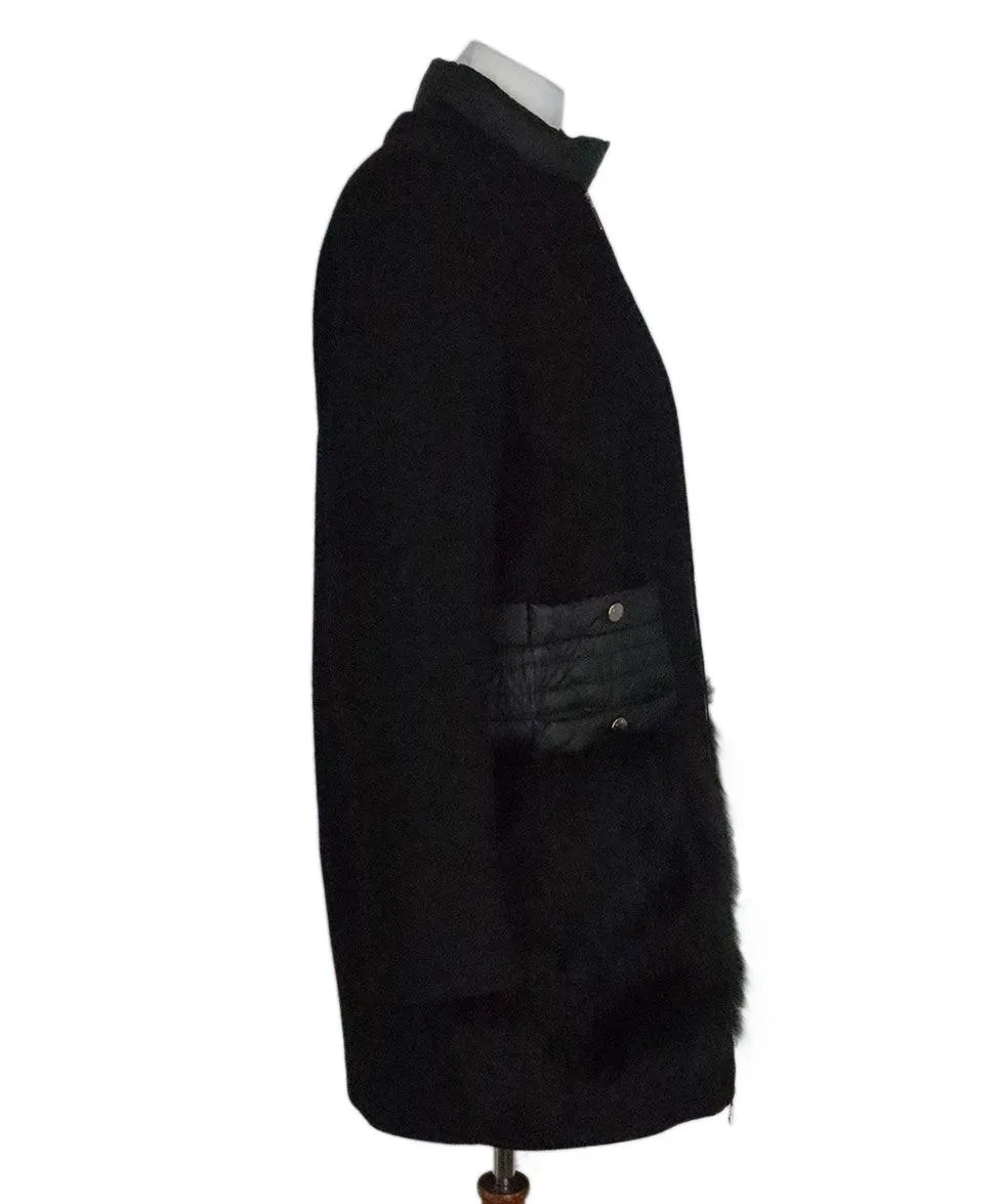 Moncler Black Wool Coat w/ Fur Trim sz 4