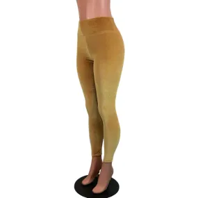 Mustard Gold Velvet High Waisted Leggings Pants