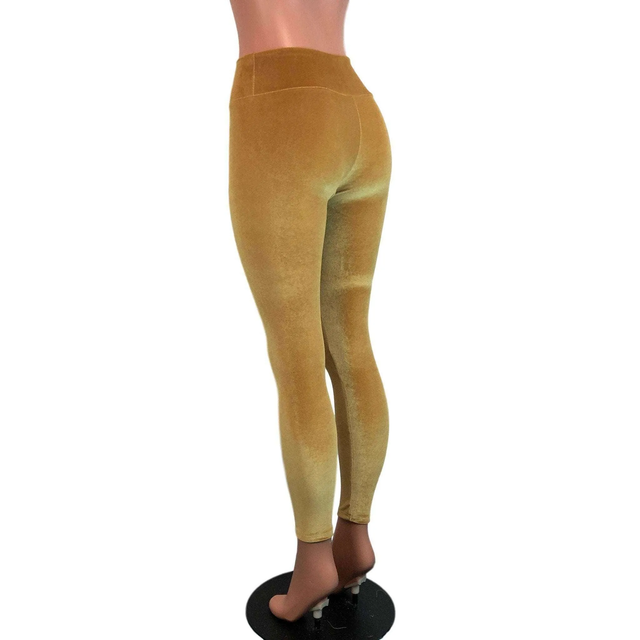 Mustard Gold Velvet High Waisted Leggings Pants