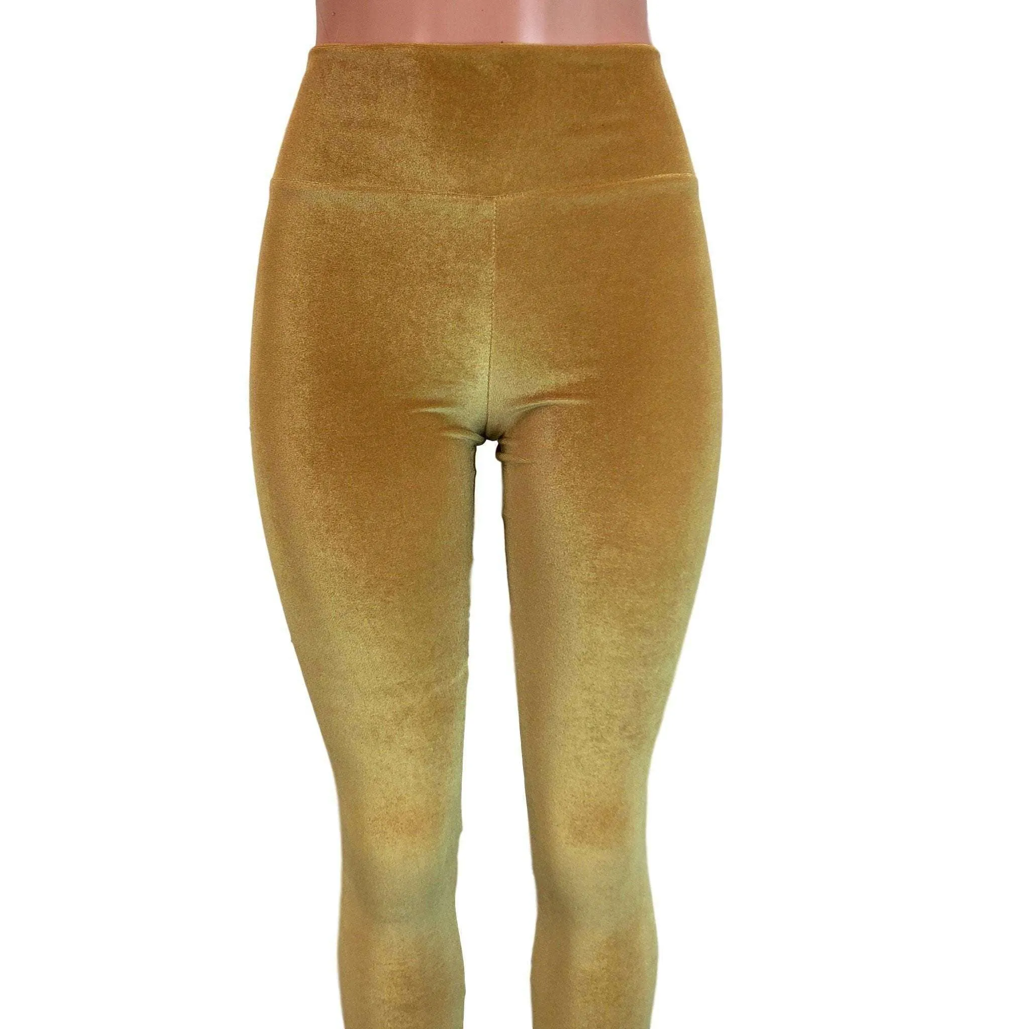 Mustard Gold Velvet High Waisted Leggings Pants