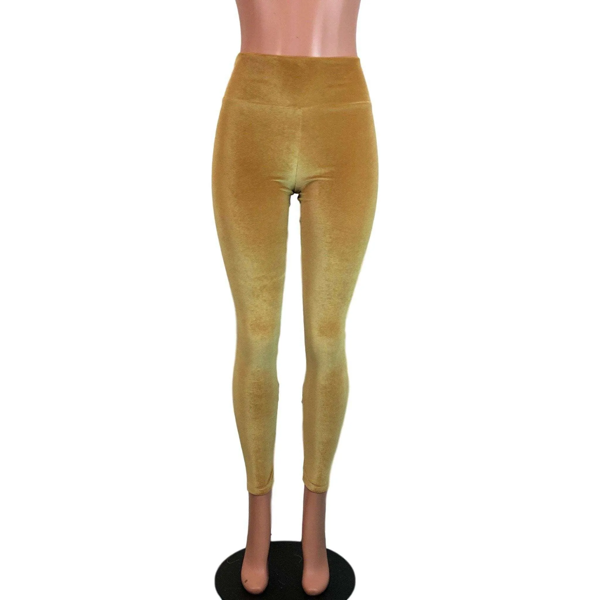 Mustard Gold Velvet High Waisted Leggings Pants