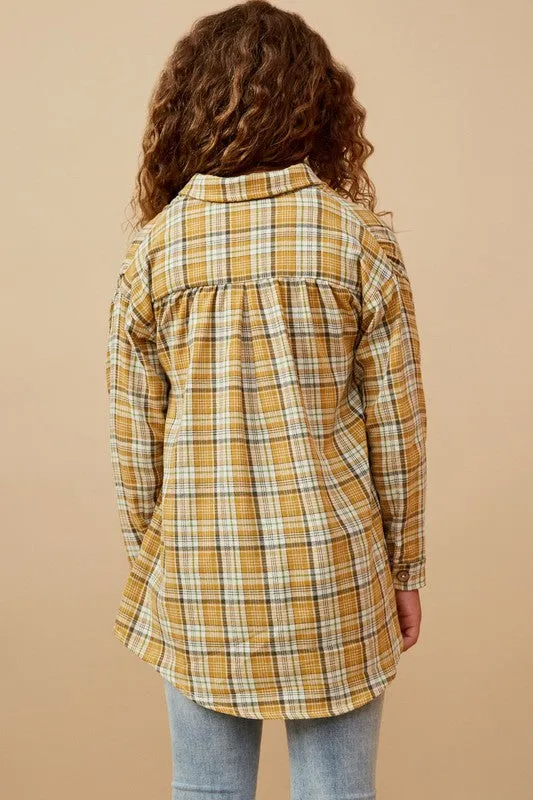 Mustard Plaid Long Sleeve Pocket Shirt