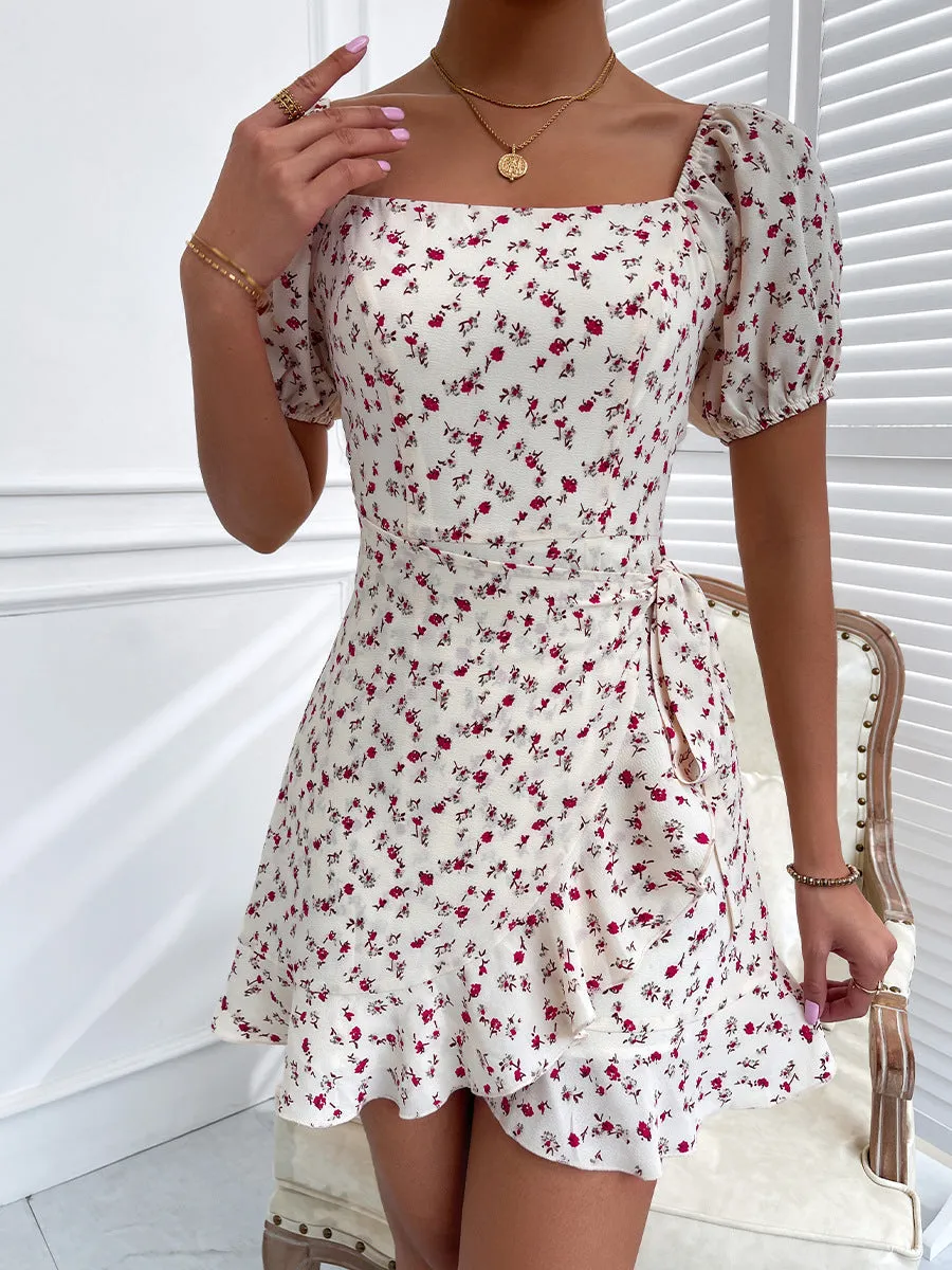 Myla Cotton Floral Tie Front Babydoll Dress - Pink Cream