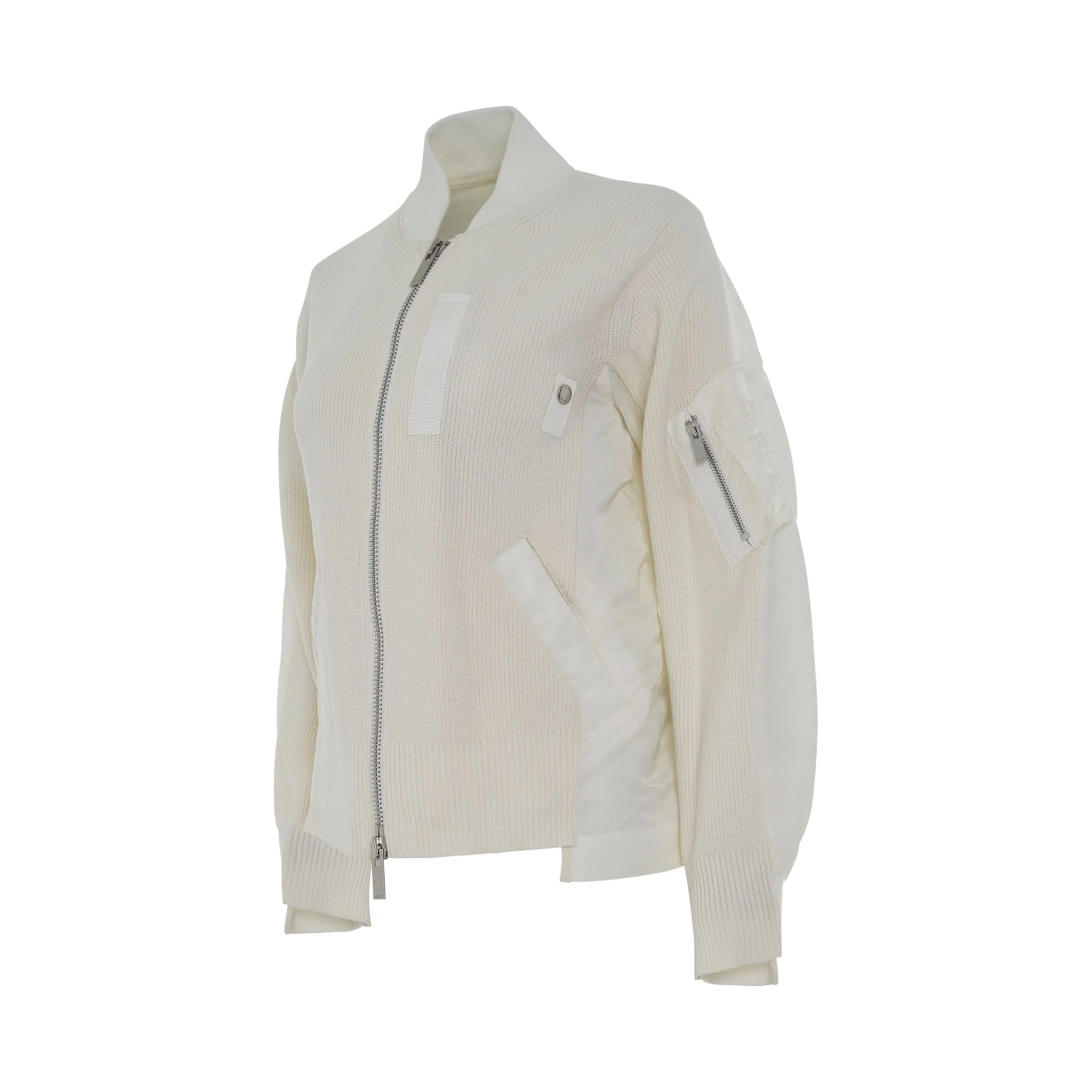 Nylon Twill Mix Knit Jacket in Off White