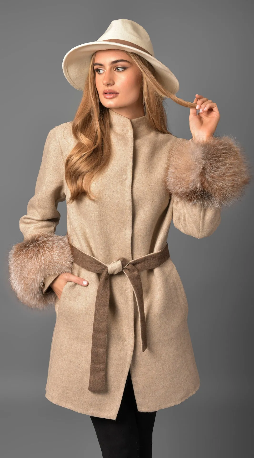 OUTLET Alpaca & Cashmere Reversible Coat - Crystal Fox Cuffs