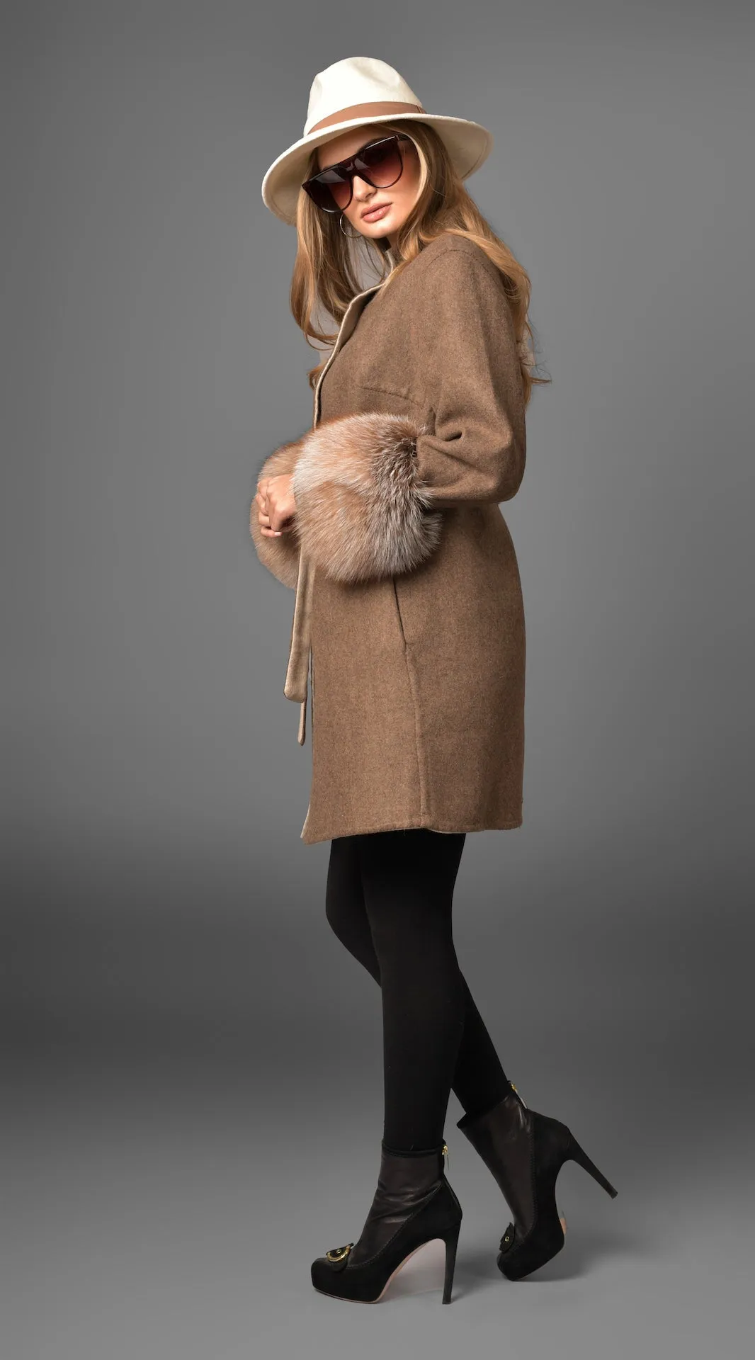 OUTLET Alpaca & Cashmere Reversible Coat - Crystal Fox Cuffs