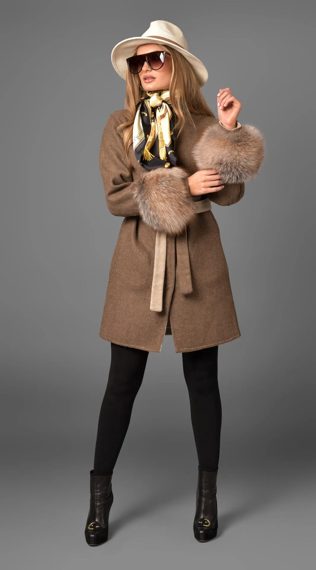 OUTLET Alpaca & Cashmere Reversible Coat - Crystal Fox Cuffs