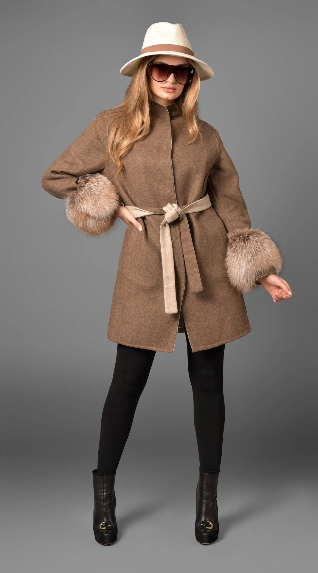 OUTLET Alpaca & Cashmere Reversible Coat - Crystal Fox Cuffs