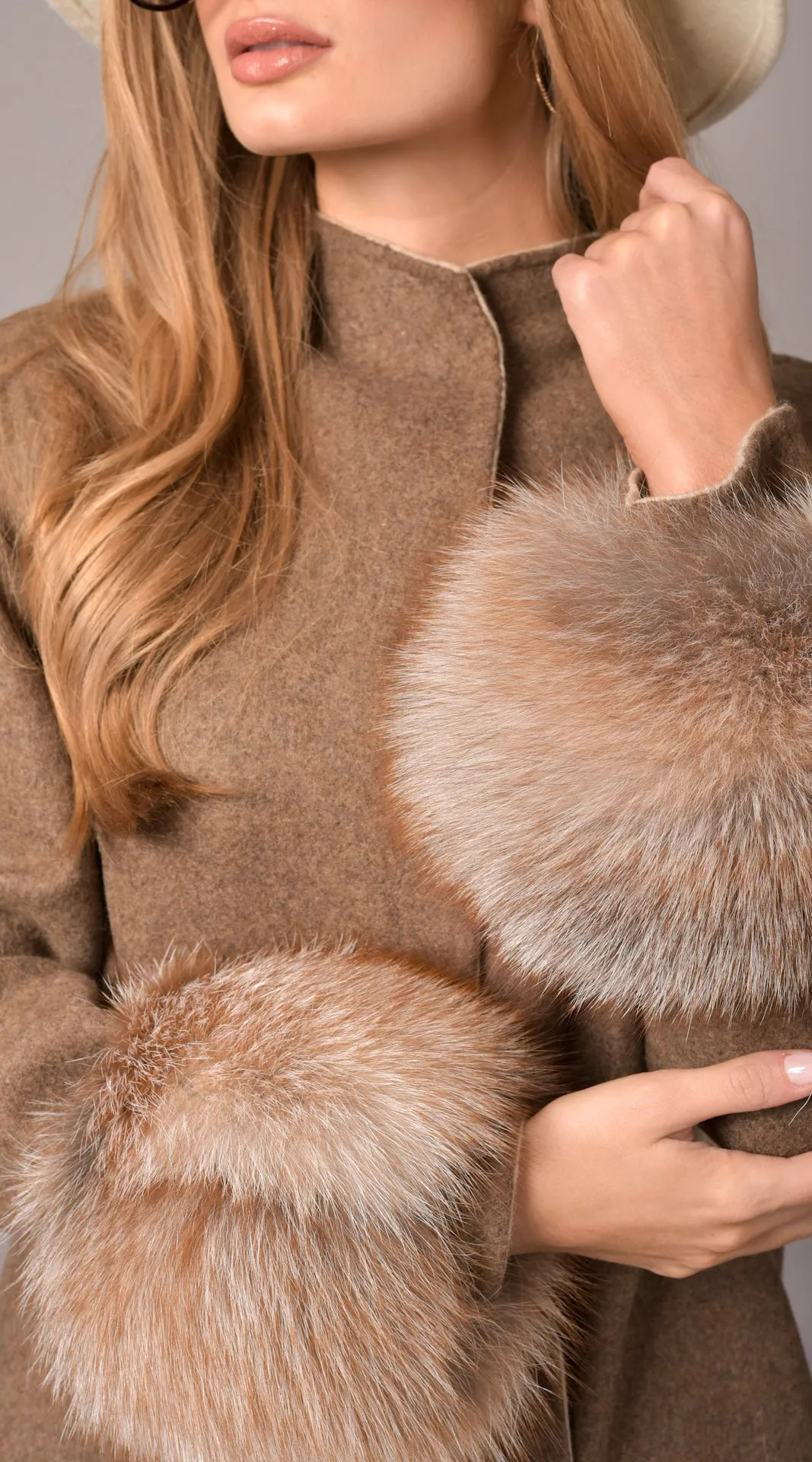 OUTLET Alpaca & Cashmere Reversible Coat - Crystal Fox Cuffs