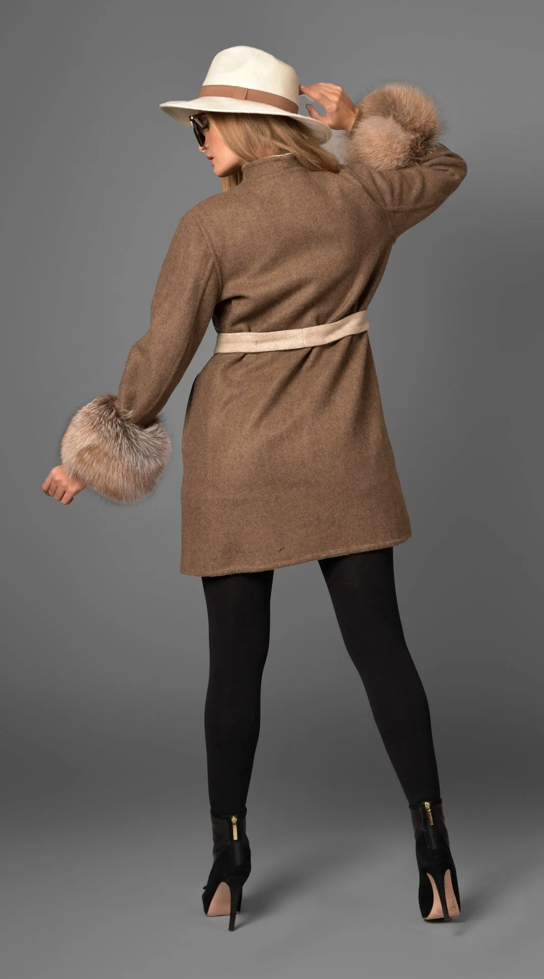 OUTLET Alpaca & Cashmere Reversible Coat - Crystal Fox Cuffs