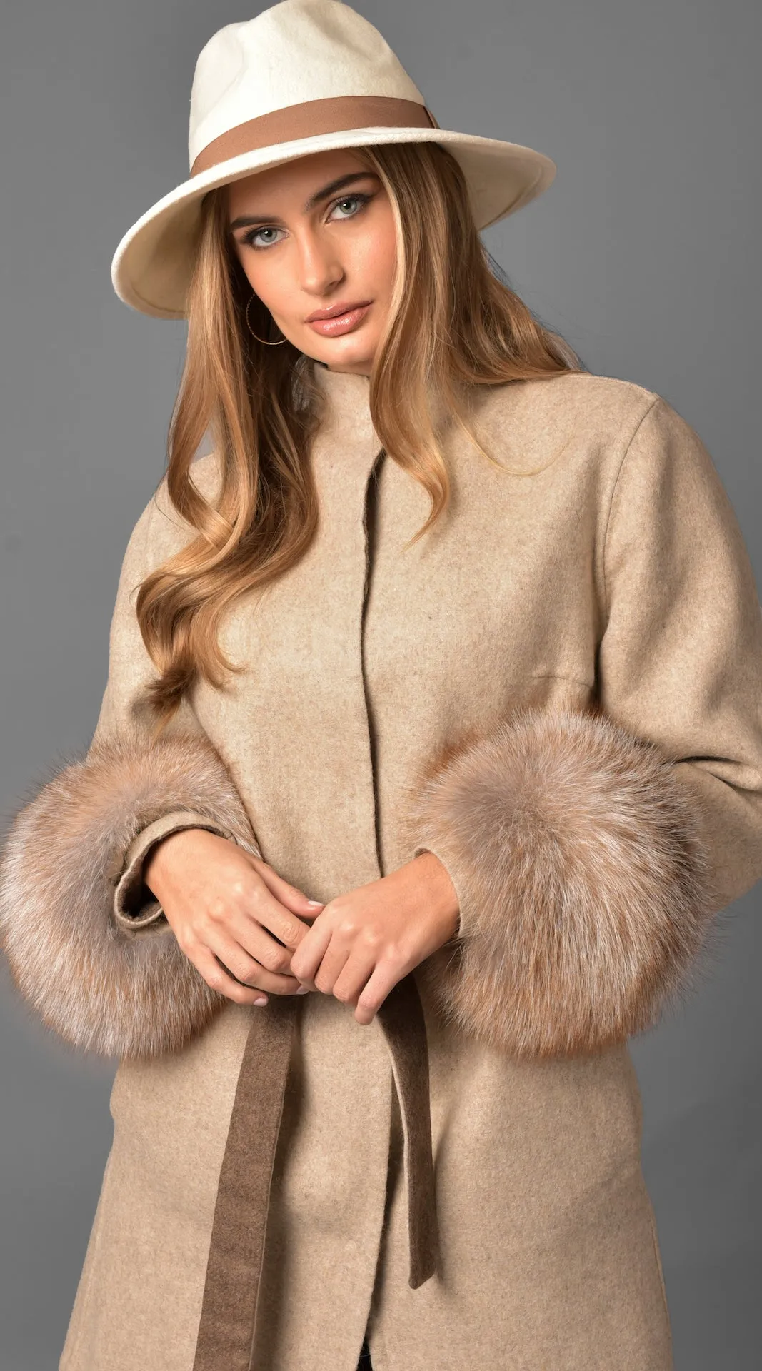 OUTLET Alpaca & Cashmere Reversible Coat - Crystal Fox Cuffs