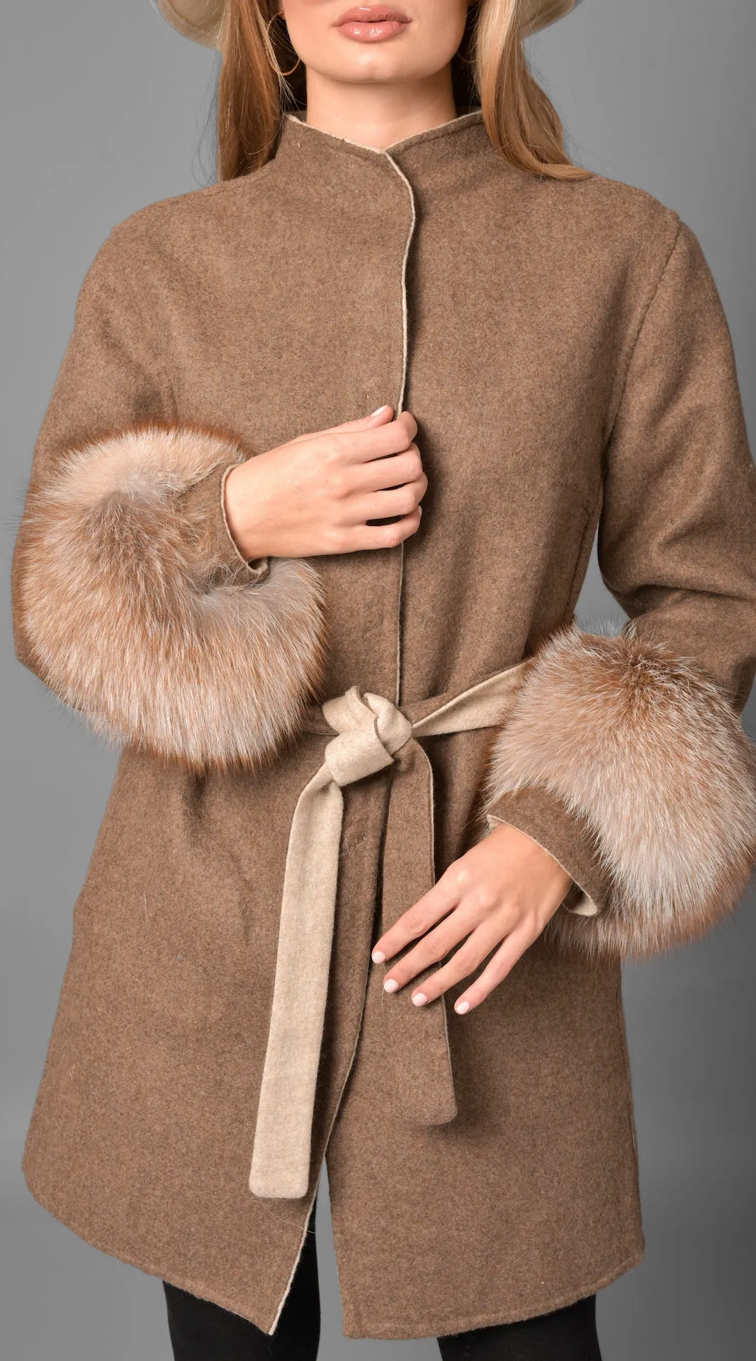 OUTLET Alpaca & Cashmere Reversible Coat - Crystal Fox Cuffs