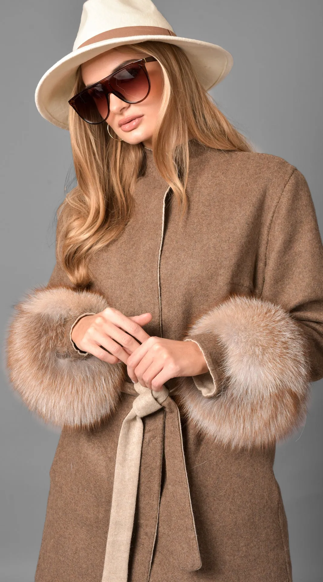 OUTLET Alpaca & Cashmere Reversible Coat - Crystal Fox Cuffs