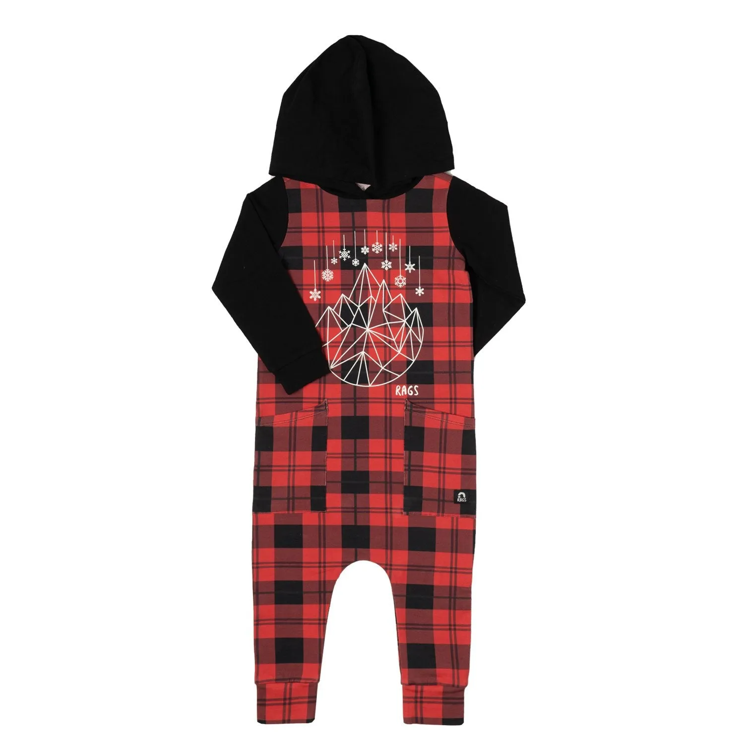 Rags - Hooded Hip Pocket Romper in Christmas Plaid