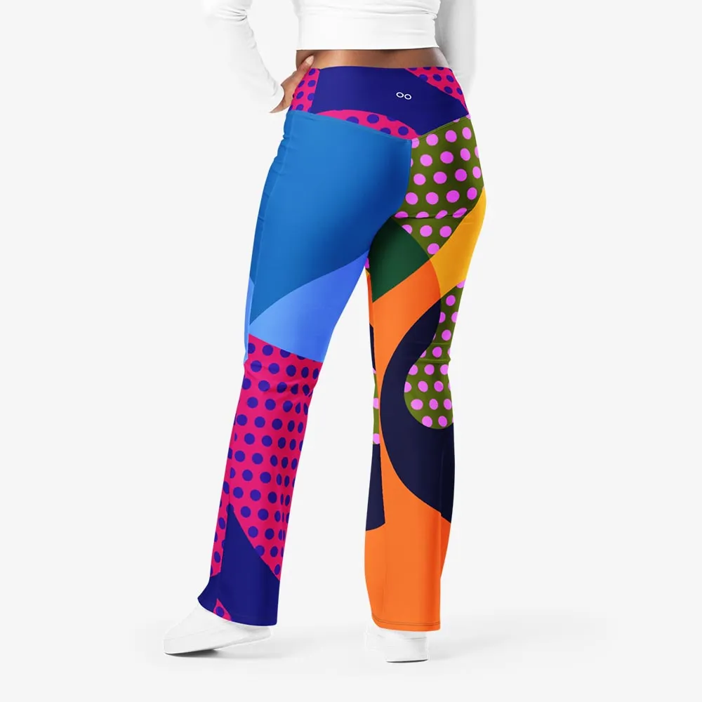 Recycled Flare leggings "Polkalicious" Red/Yellow/Blue