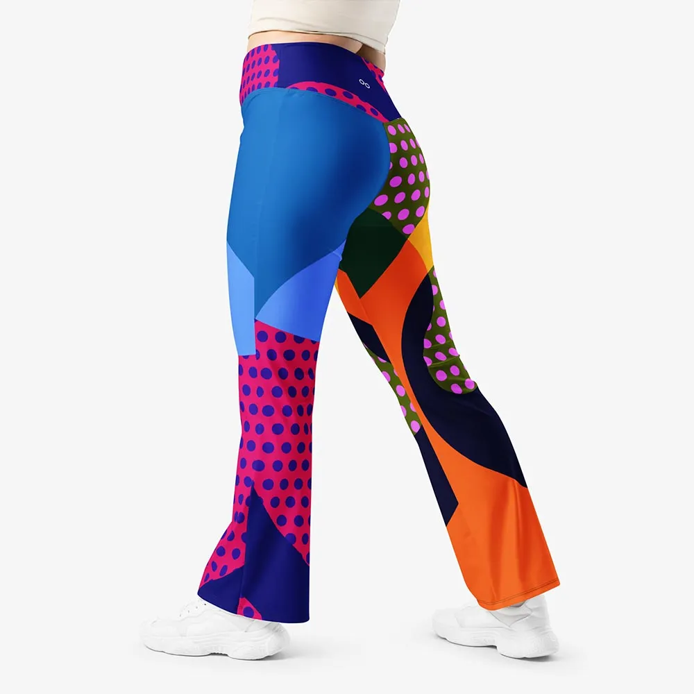 Recycled Flare leggings "Polkalicious" Red/Yellow/Blue