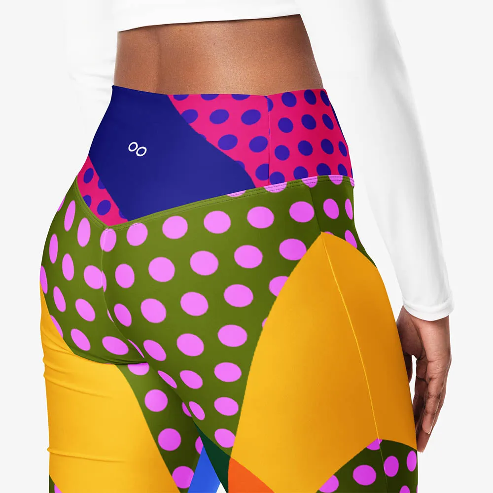 Recycled Flare leggings "Polkalicious" Red/Yellow/Blue