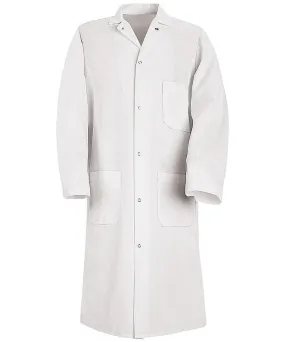 Red Kap 44.75 Inch Men's Six Gripper Front White Butcher Long Lab Coat