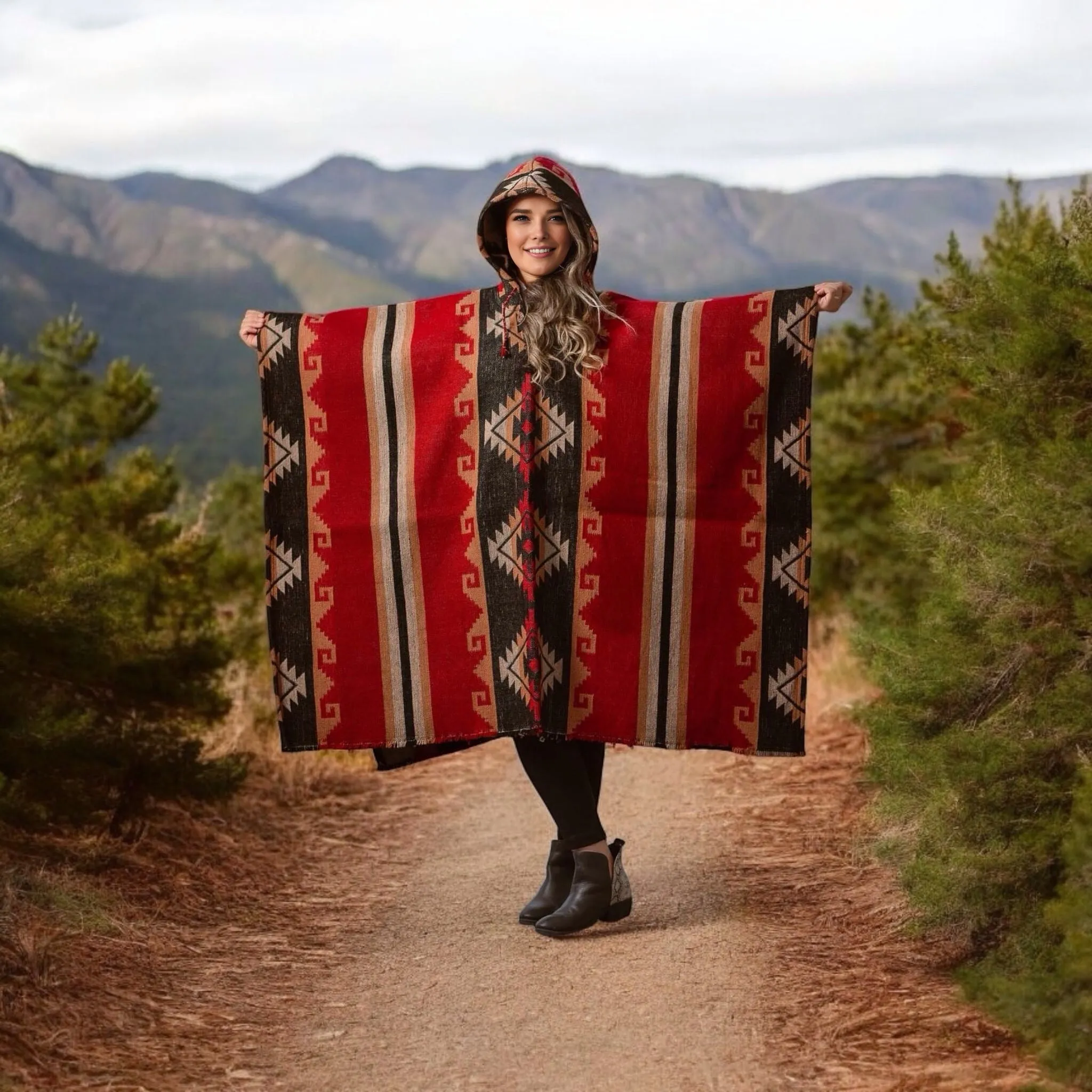 Red Pure Llama wool Ponchos