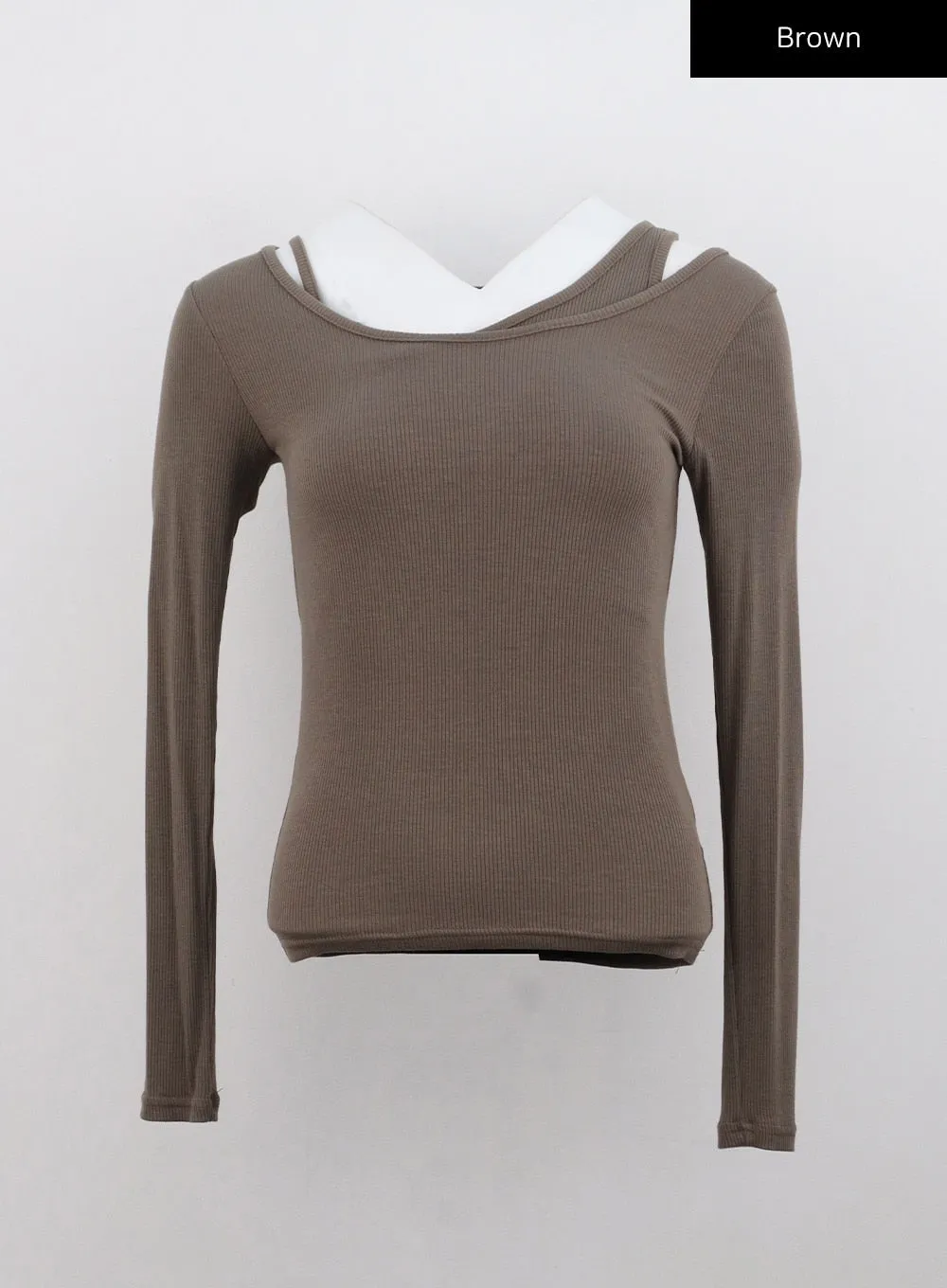 Ribbed Layered Cami and Long Sleeve Top CG316