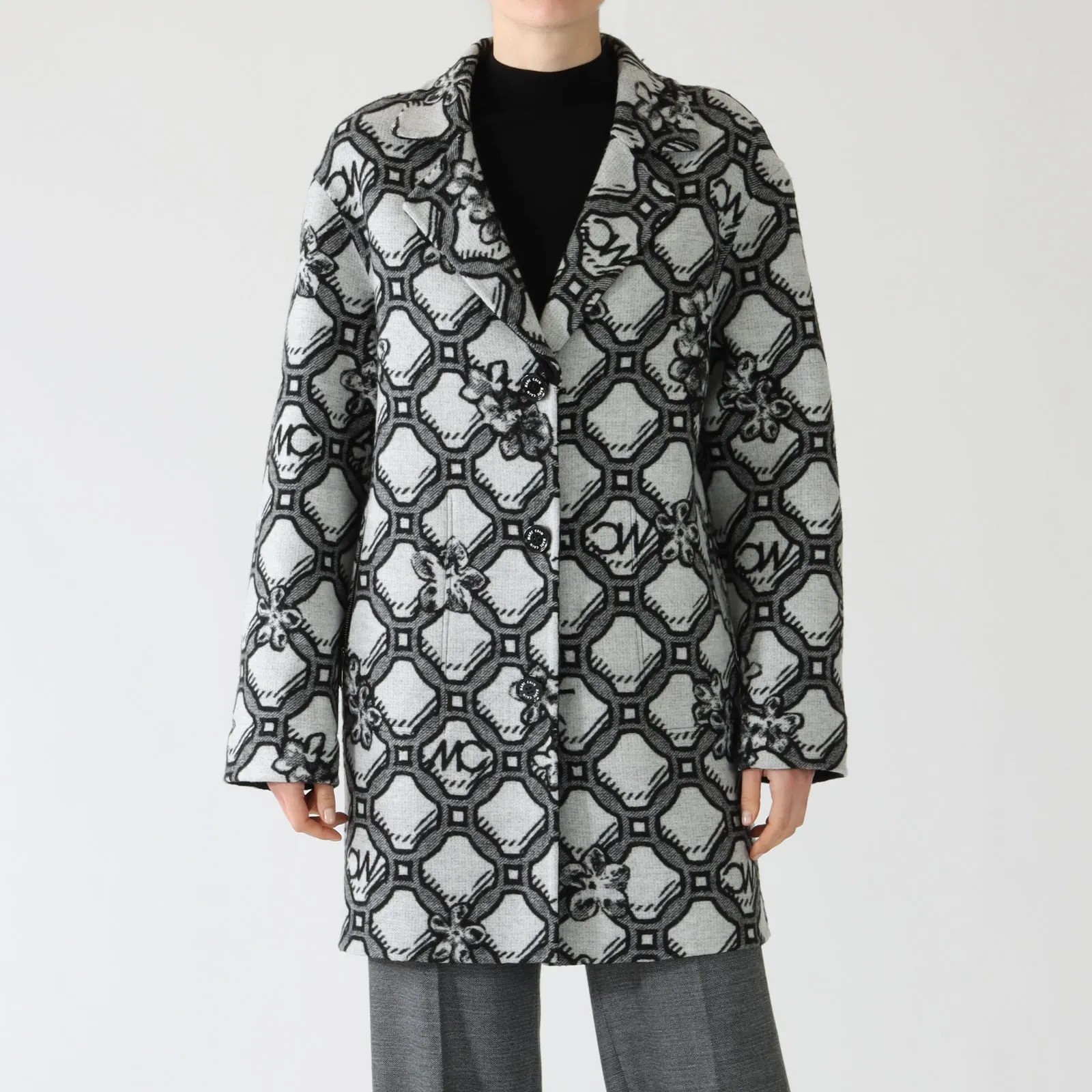 Silver Grey Big Circles Knitted Coat