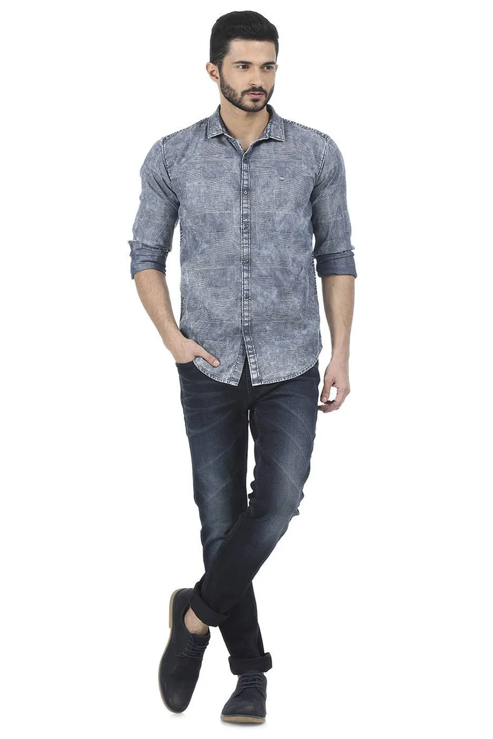 Slim Fit Jacquard Indigo Shirt