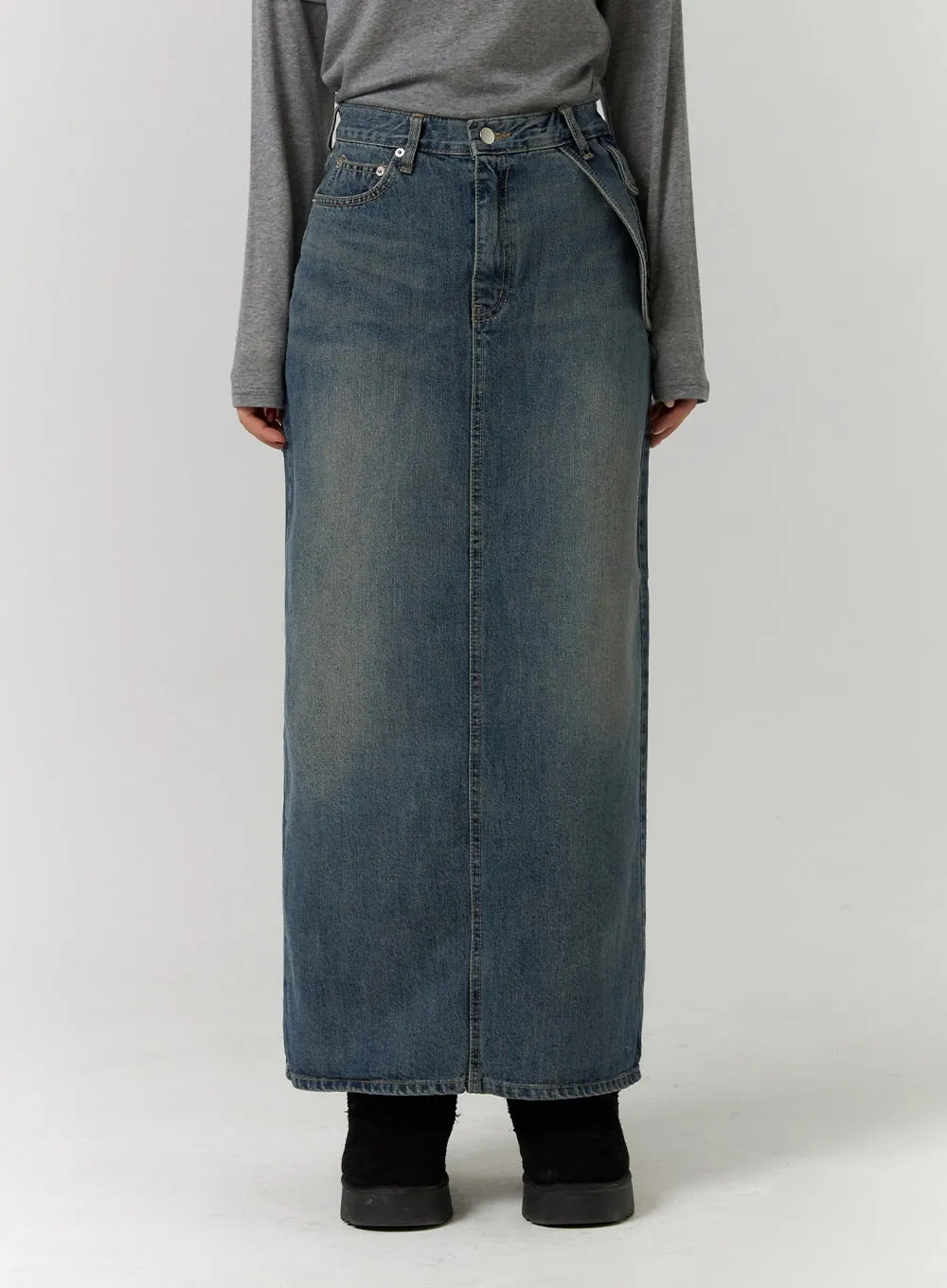 Solid Denim Maxi Skirt CD315